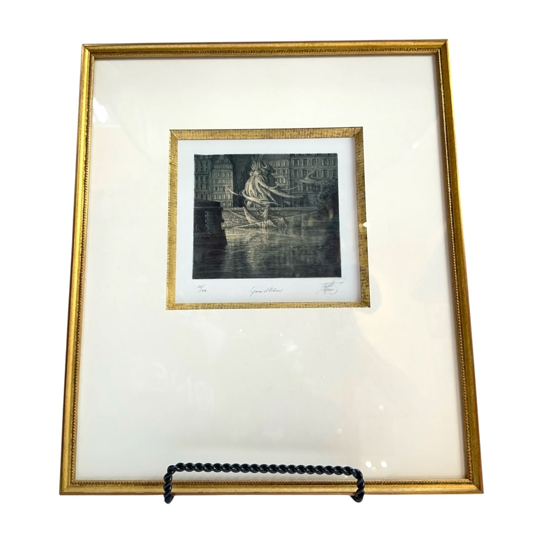Jean-Michel Noirel Quai d'Orleans Signed Aquatint Etching Paris Seine Framed: Llimited-edition aquatint etching by contemporary French artist and printmaker Jean-Michel Noirel.Titled "Quai d'Orléans", the composition captures a poetic, low-light view along the historic riverba
