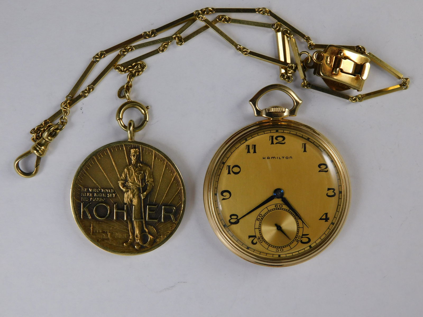 14k Hamilton Pocket Watch w/14k Fob/chain (1 of 8)