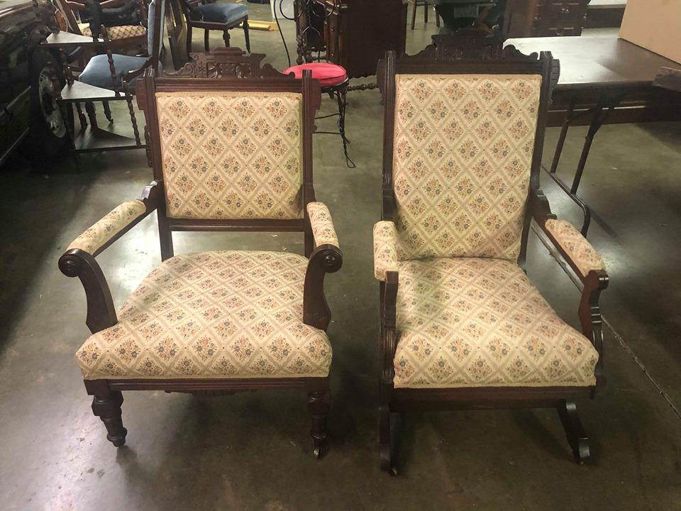 Pair of Eastlake Victorian chair and rocker: Pair of Eastlake Victorian chair and rocker