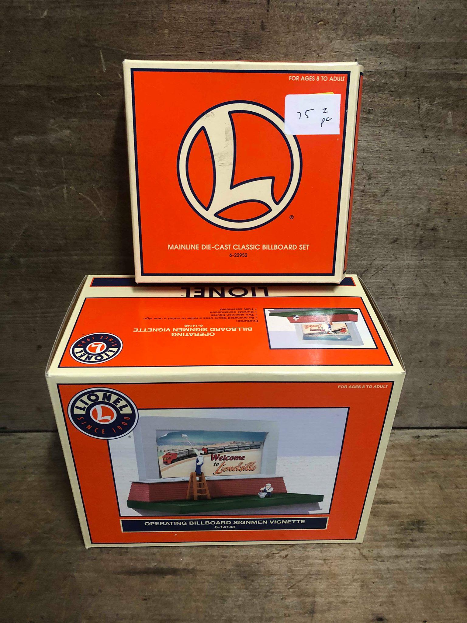 LIONEL MAINLINE DIE CAST CLASSIC BILLBOARD SET,: LIONEL MAINLINE DIE CAST CLASSIC BILLBOARD SET, OPERATING BILLBOARD SIGNMEN VIGNETTE