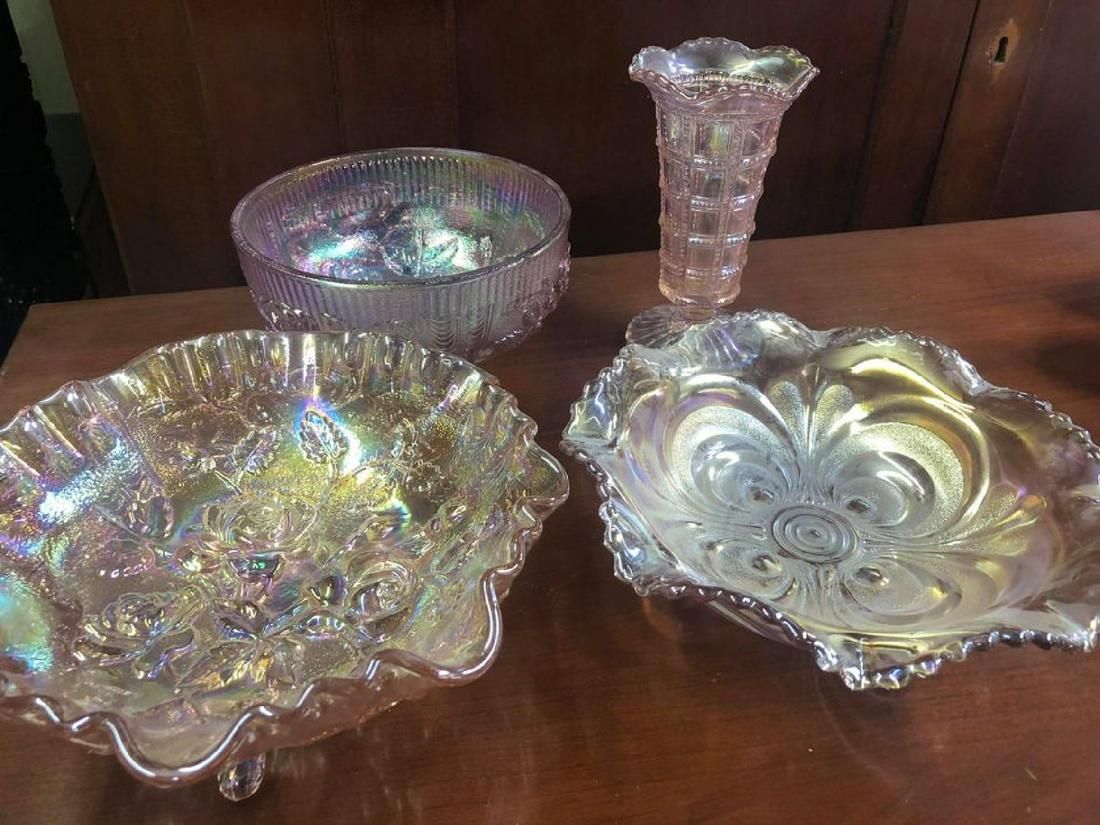 Collection Of Pink Fenton Carnival Glass: Collection Of Pink Fenton Carnival Glass