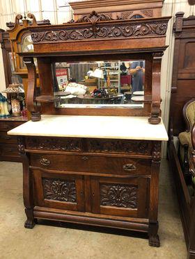 Marble top Mirrored Back Antique Paw Footed Buffet (1 of 5)