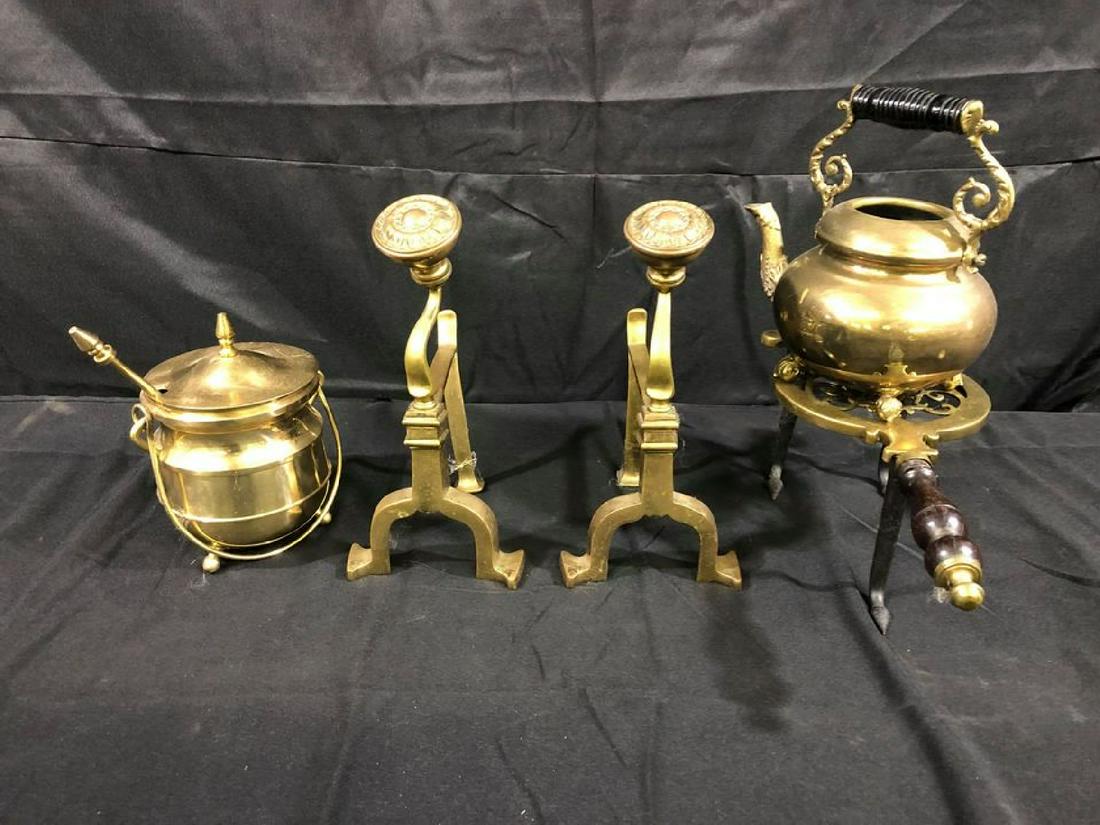 Brass Cauldron, Fire Dogs & Kettle (1 of 3)