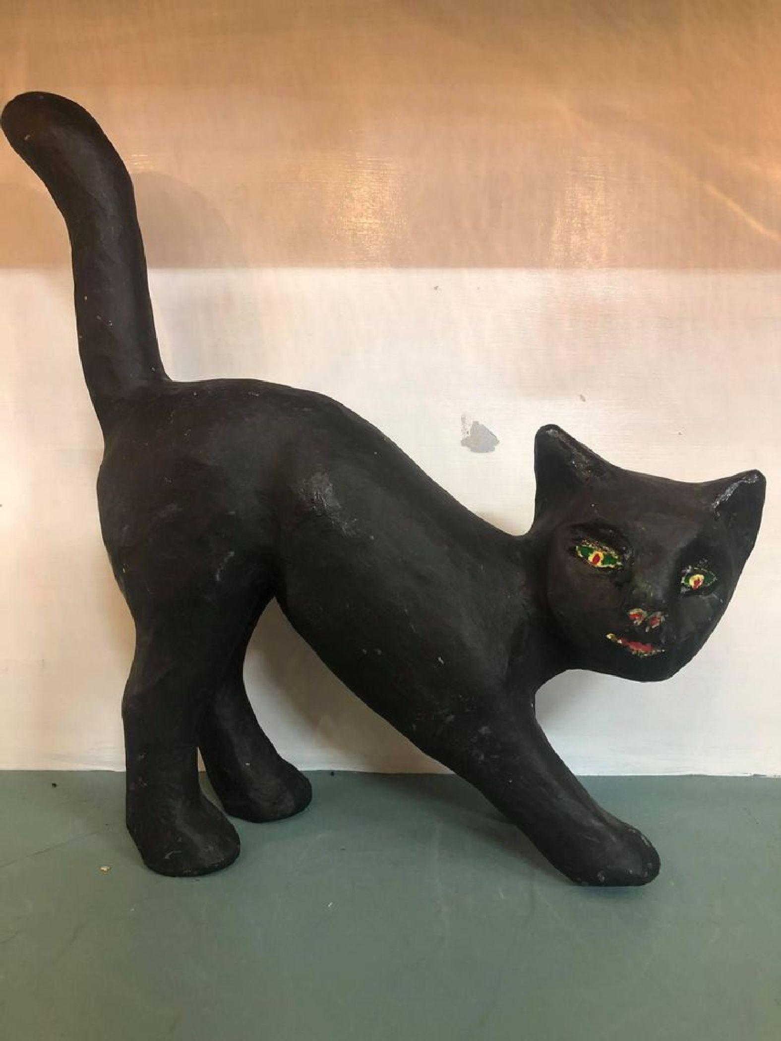 Vintage Paper Mache Black Cat: Vintage Paper Mache Black Cat