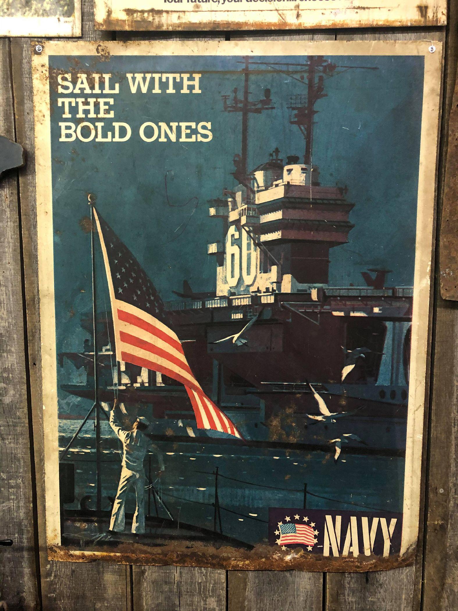 Double Sided Sail With The Bold Ones Navy Metal Sign: Double Sided Sail With The Bold Ones Navy Metal Sign