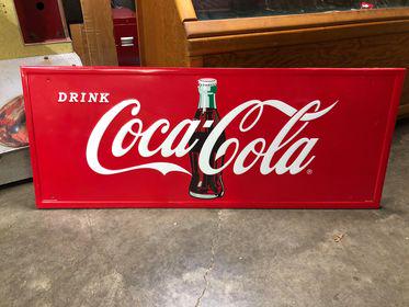 Metal Coca-Cola Sign with Wooden Frame: Metal Coca-Cola Sign with Wooden Frame