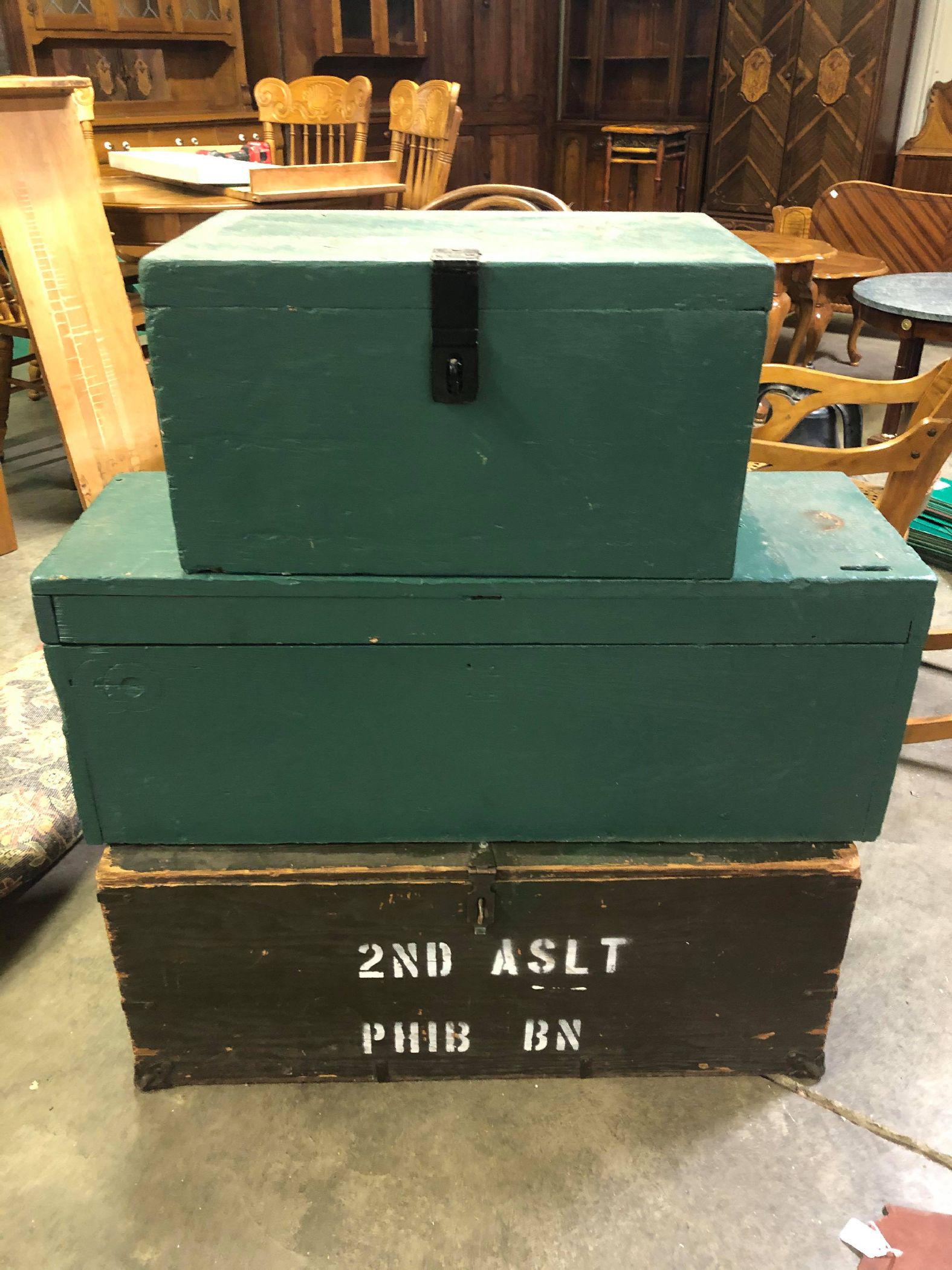 Trio Of Wooden Trunks: Trio Of Wooden Trunks