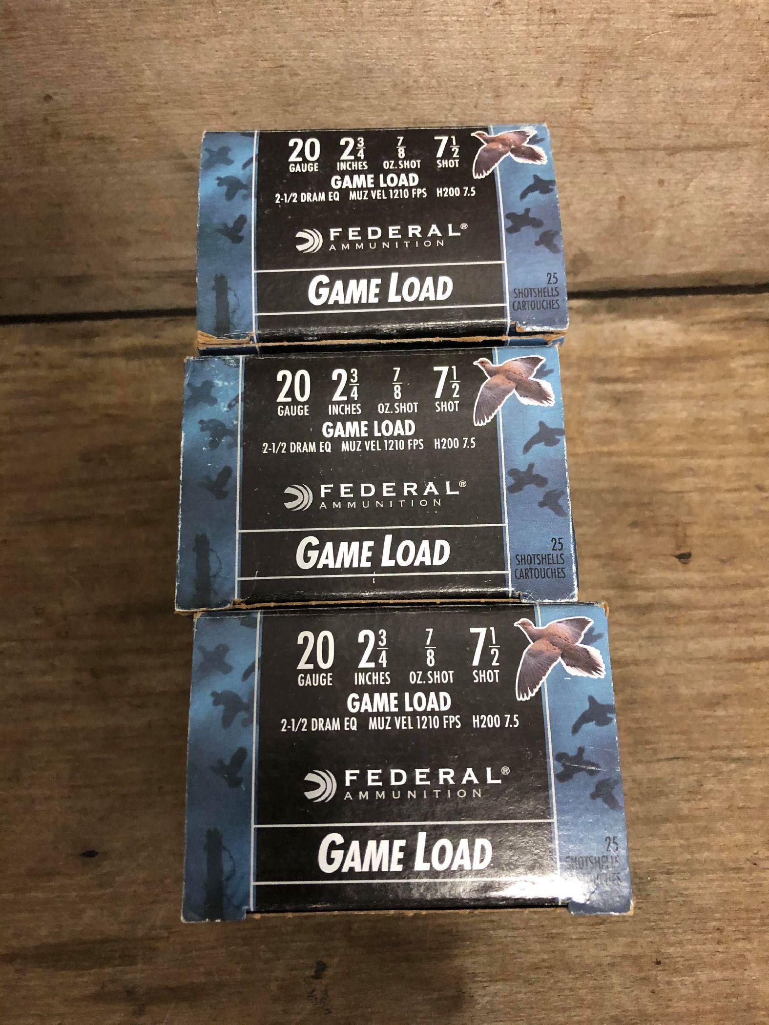3 Boxes Federal 20 Gauge Game Load: 3 Boxes Federal 20 Gauge Game Load