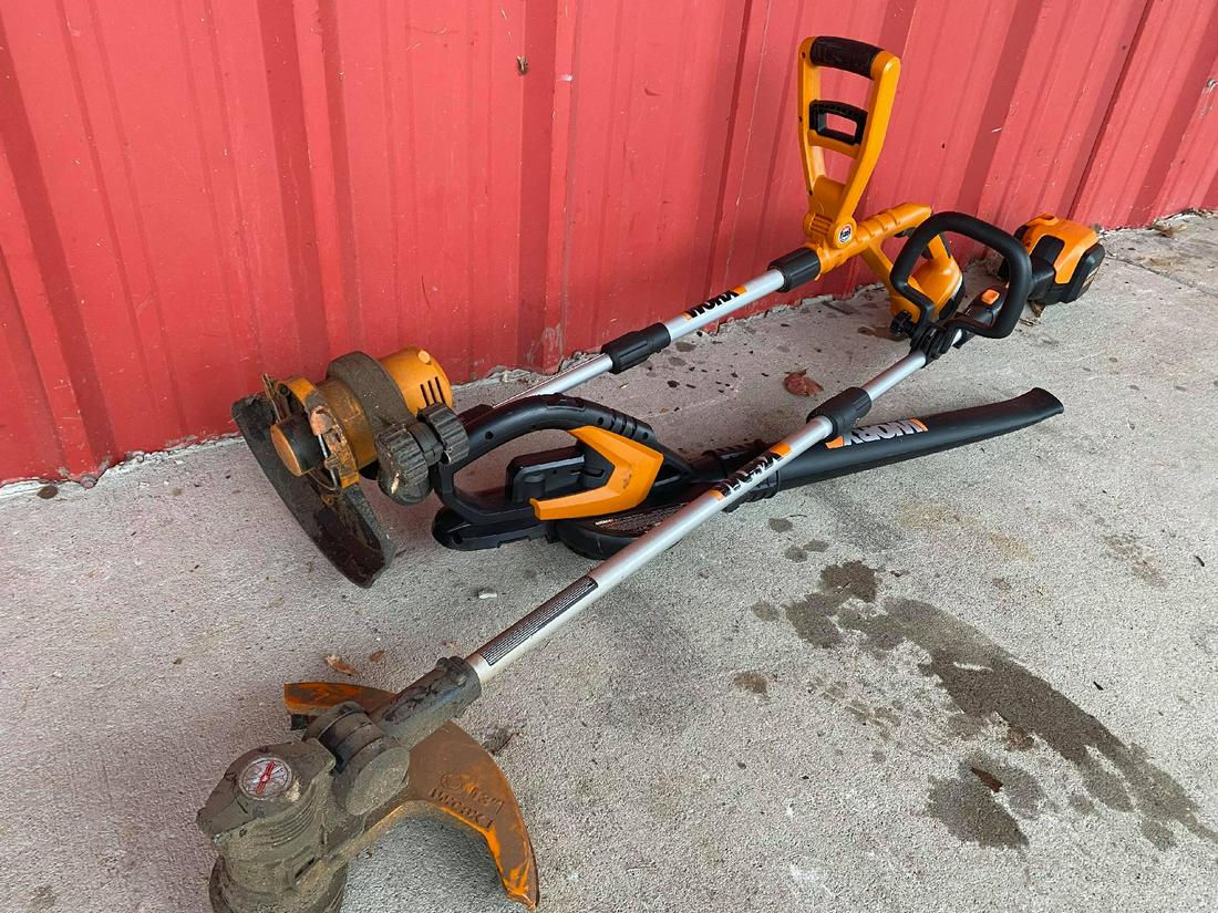 Collection Of Worx Yard Tools, Wheel Barrow & Blower: Collection Of Worx Yard Tools, Wheel Barrow & Blower
