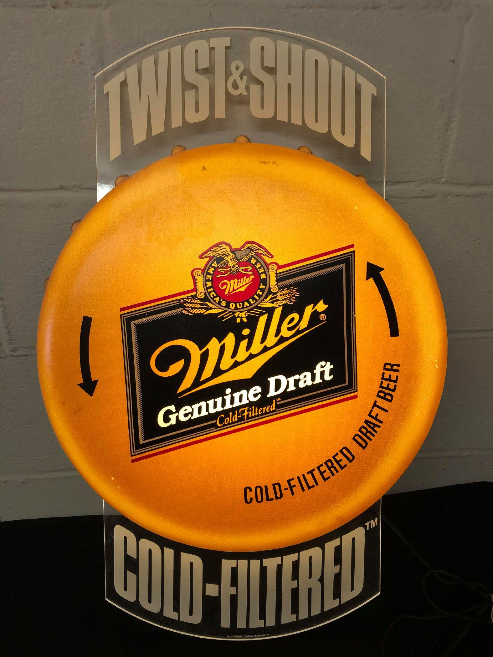 Miller Bottle Cap Cold Filtered Lighted Beer Sign: Miller Bottle Cap Cold Filtered Lighted Beer Sign