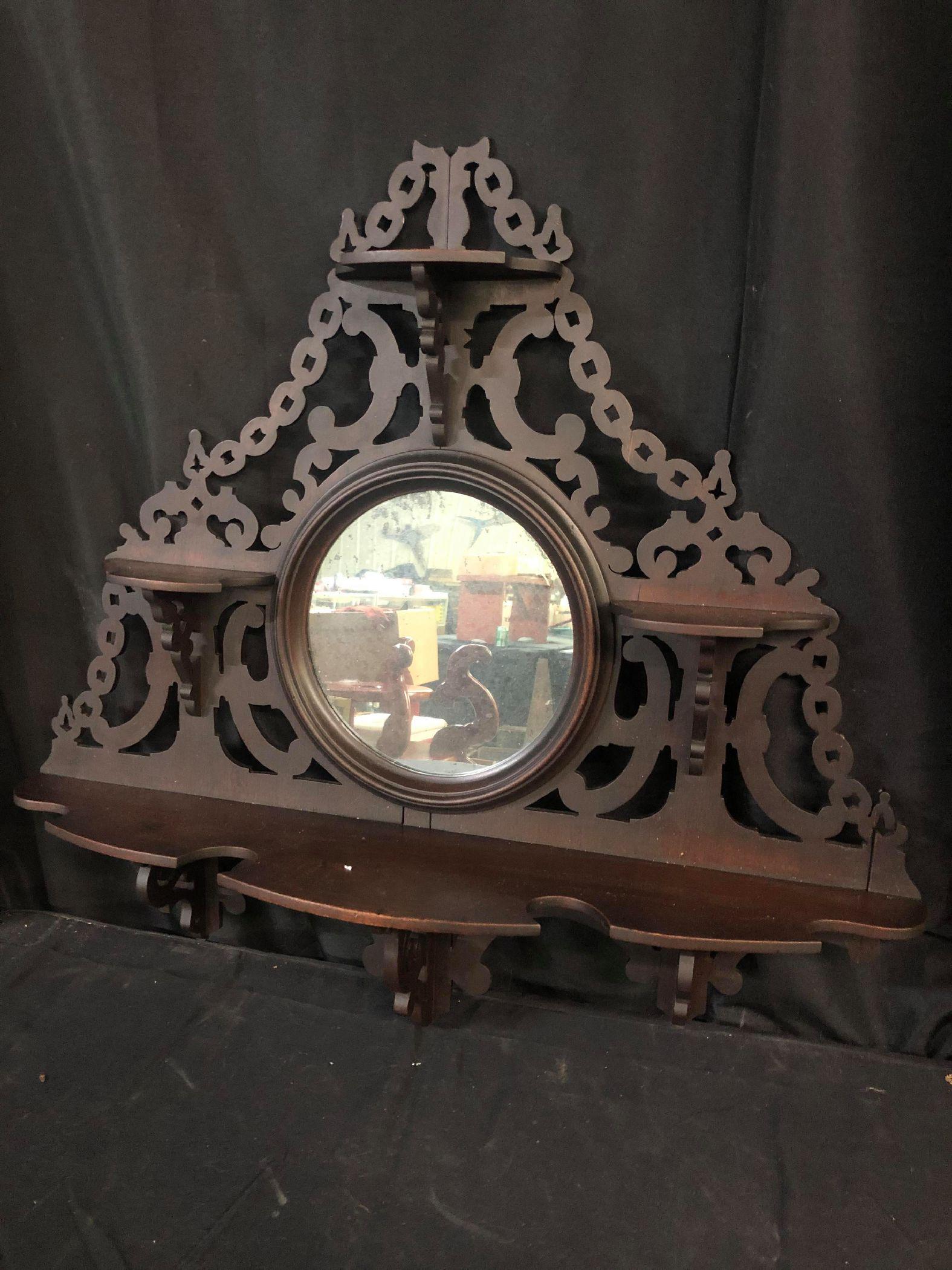Antique Victorian Wall Shelf With Mirror: Antique Victorian Wall Shelf With Mirror