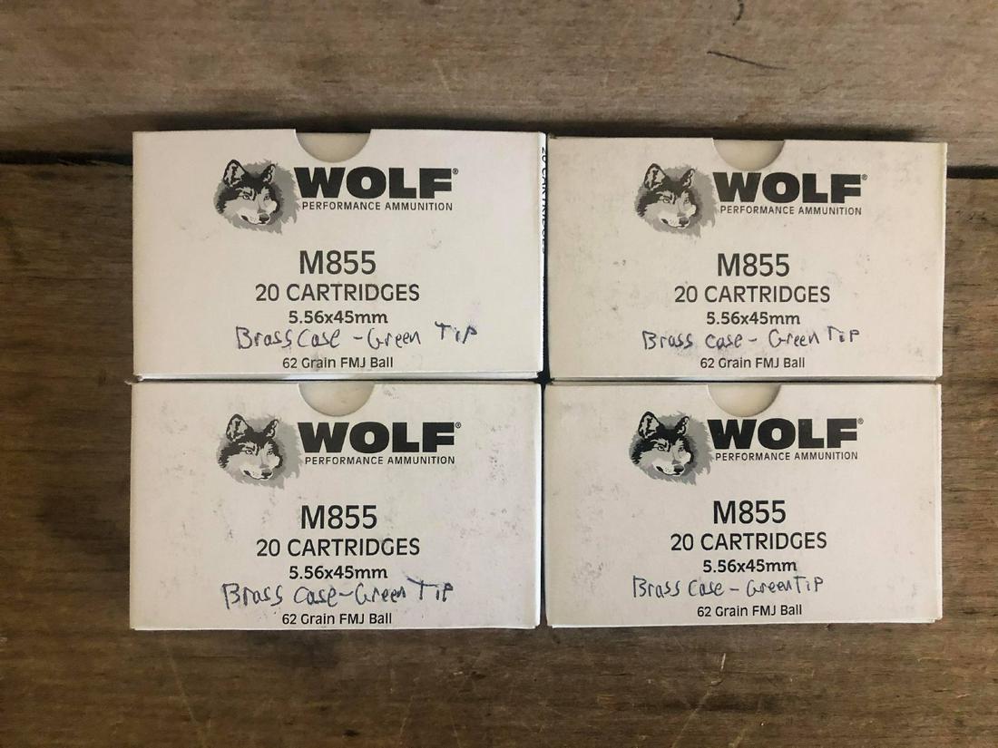 80 Rounds Wolf 5.56 Brass Case Green Tip: 80 Rounds Wolf 5.56 Brass Case Green Tip