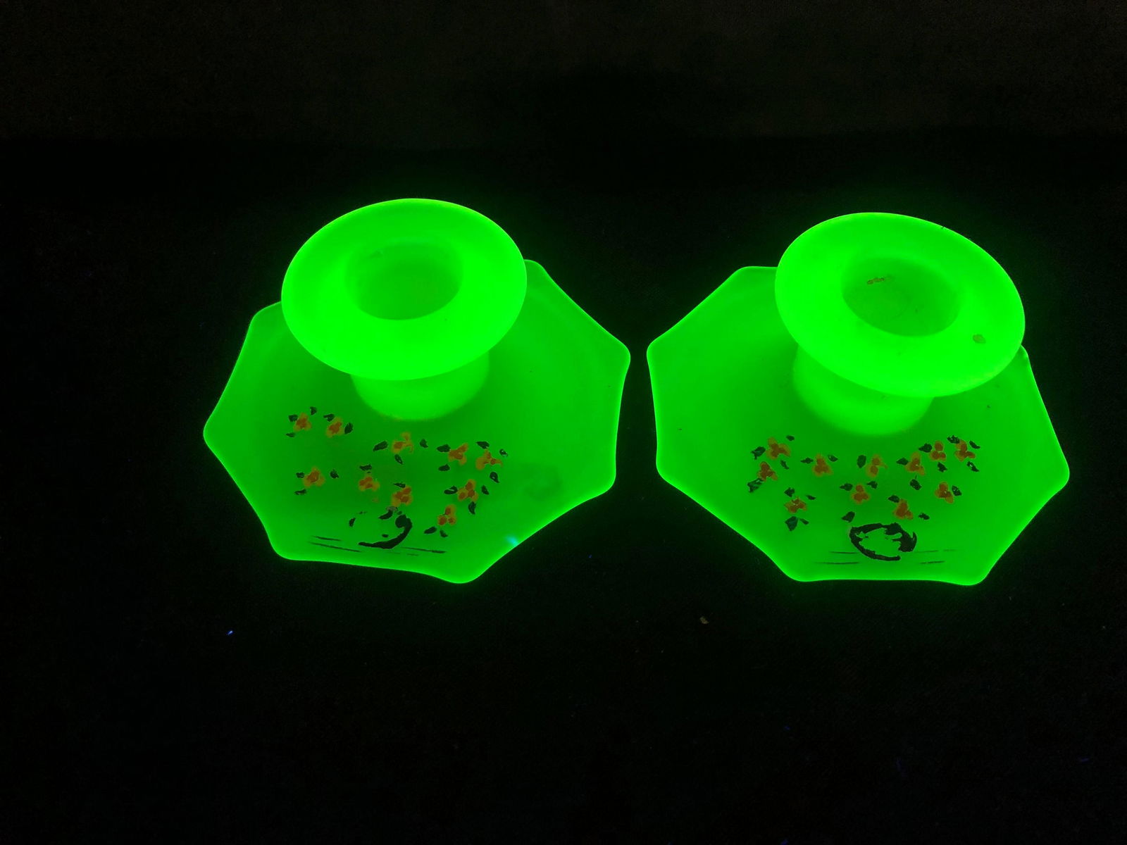 VASELINE GLASS CANDLESTICK HOLDERS (1 of 1)