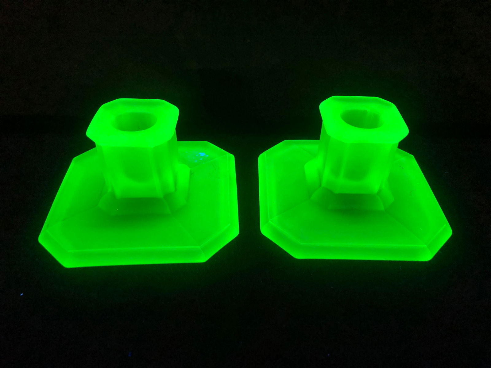VASELINE GLASS CANDLESTICK HOLDERS (1 of 1)