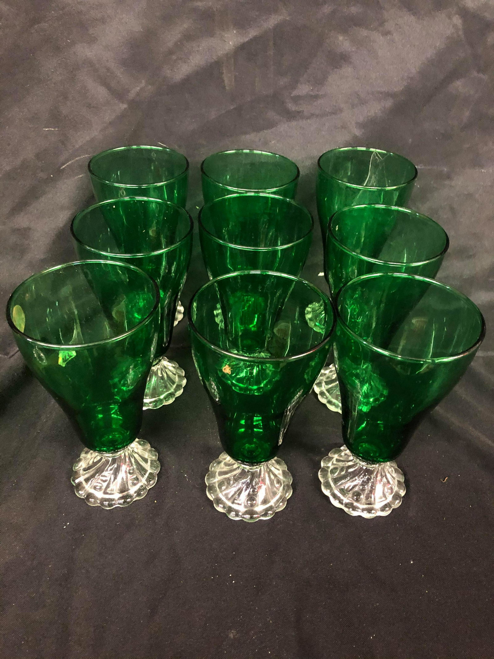 GREEN CANDLEWICK STYLE GOBLETS: GREEN CANDLEWICK STYLE GOBLETS