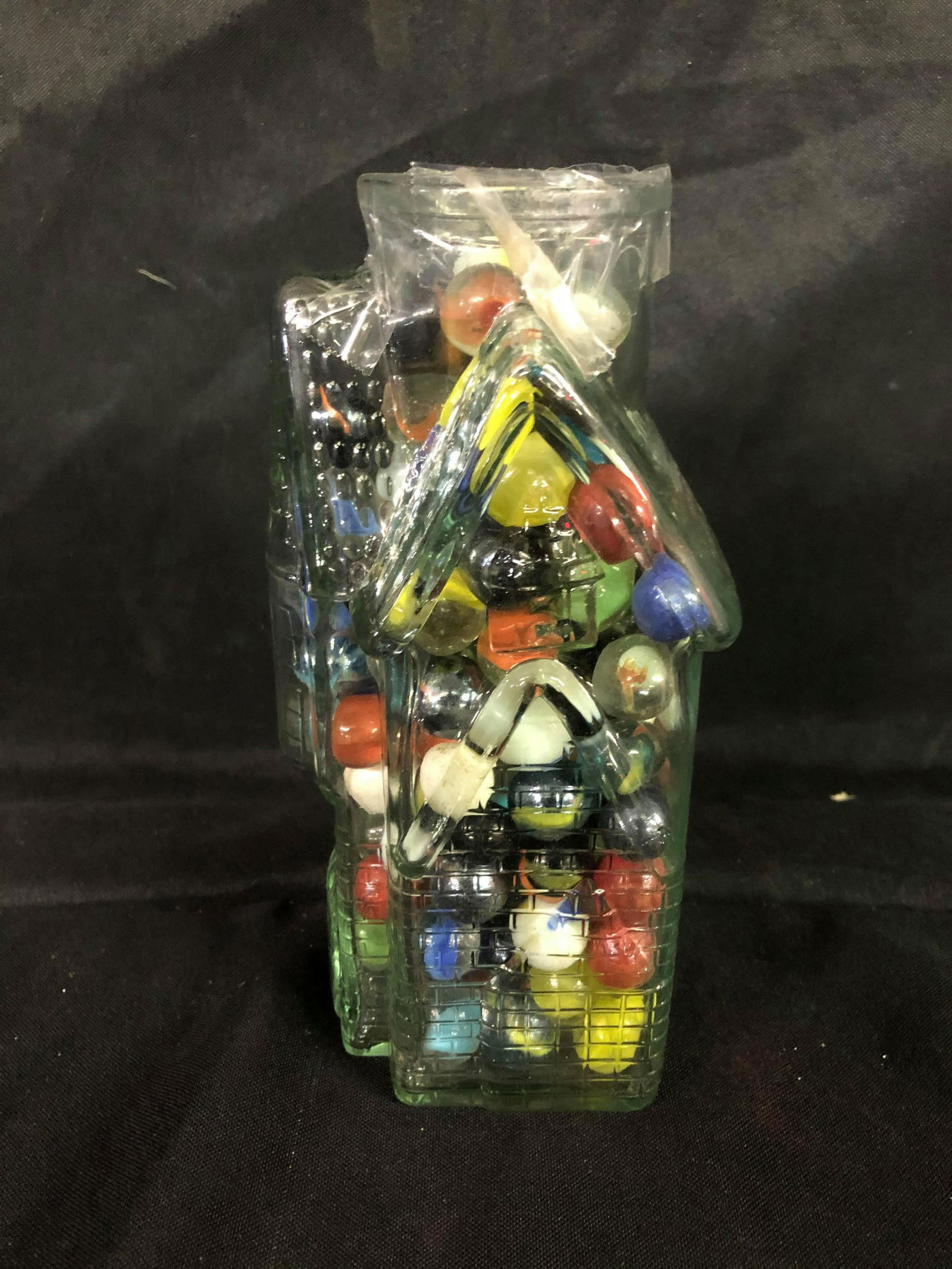 HOUSE SHAPE JAR OF MARBLES: HOUSE SHAPE JAR OF MARBLES