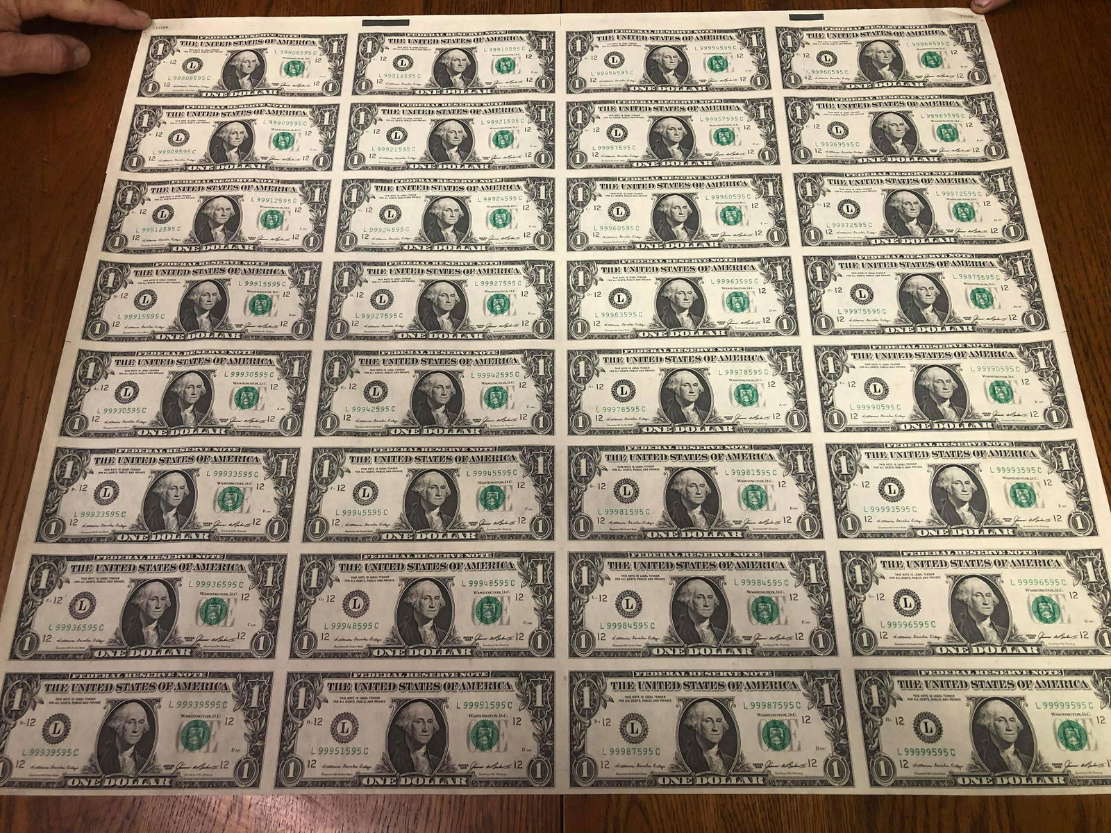 UNCUT ONE DOLLAR BILL SHEET AUTHENTIC (1 of 3)