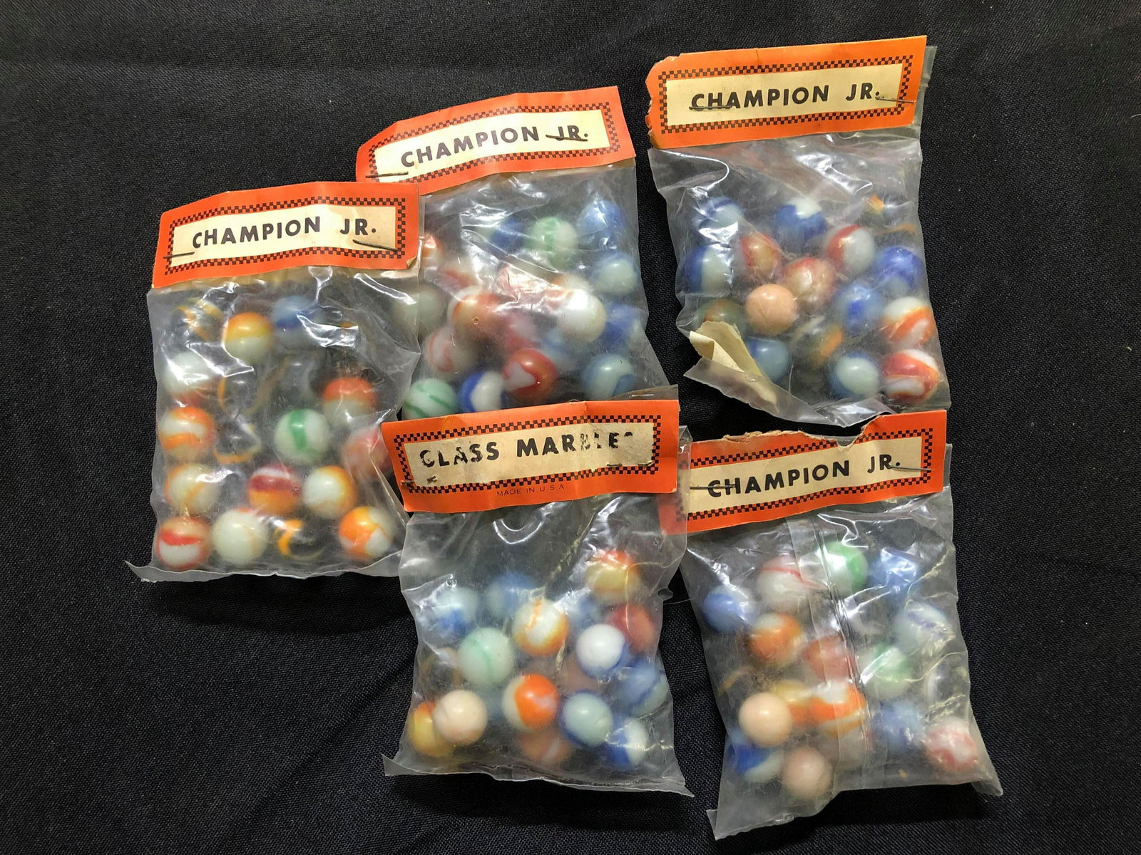 5 Packages Of Vintage Assorted Marbles "Champion JR.": 5 Packages Of Vintage Assorted Marbles "Champion JR."