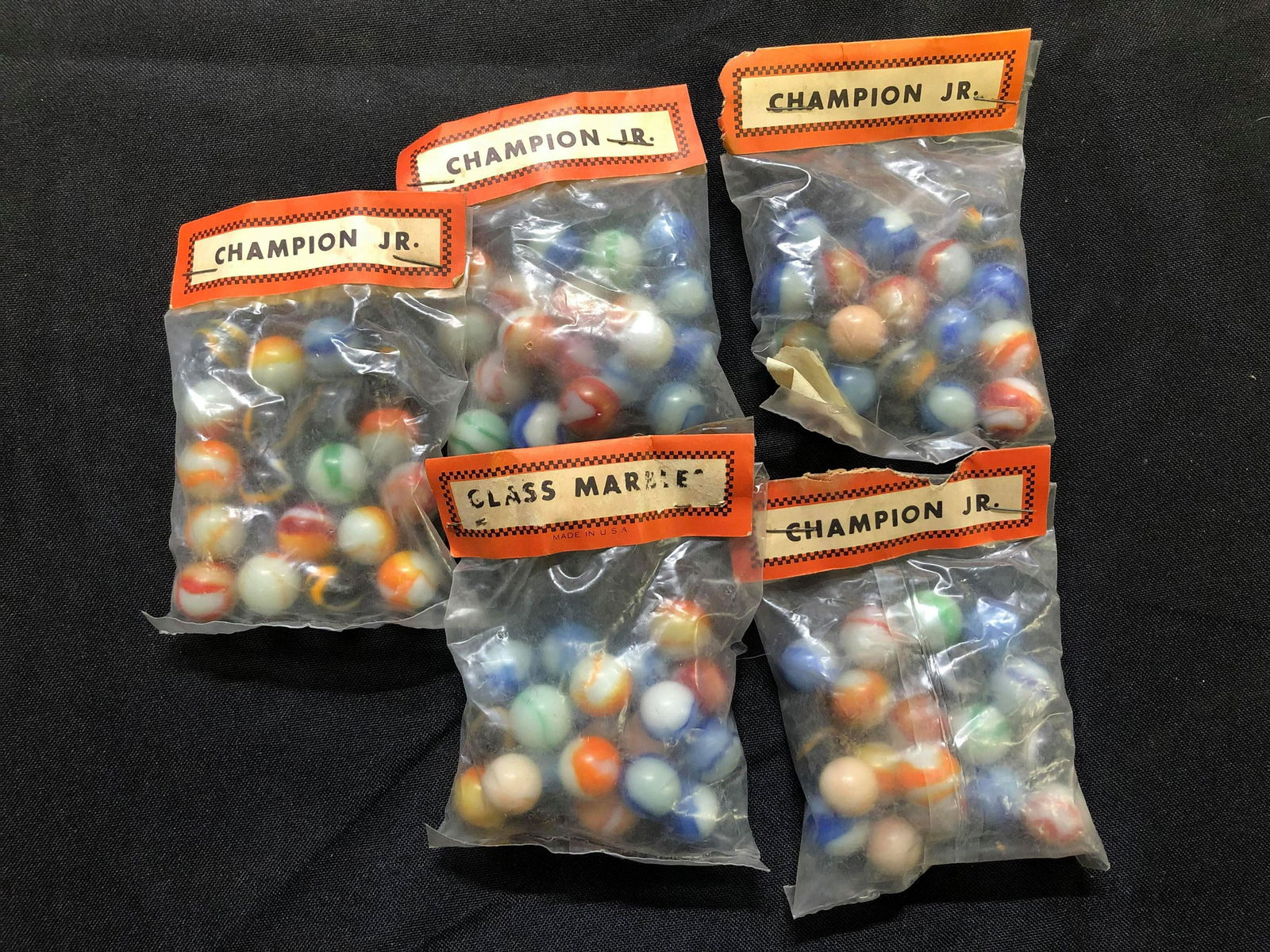 5 Packages Of Vintage Assorted Marbles "Champion JR.": 5 Packages Of Vintage Assorted Marbles "Champion JR."