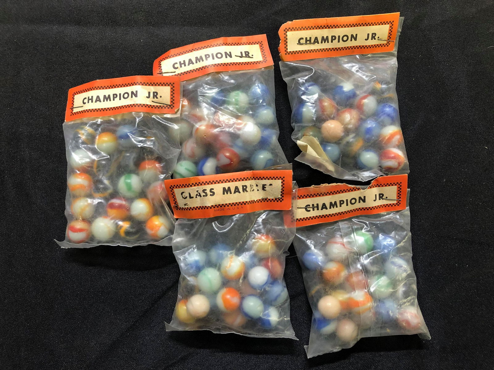 5 Packages Of Vintage Assorted Marbles "Champion JR.": 5 Packages Of Vintage Assorted Marbles "Champion JR."