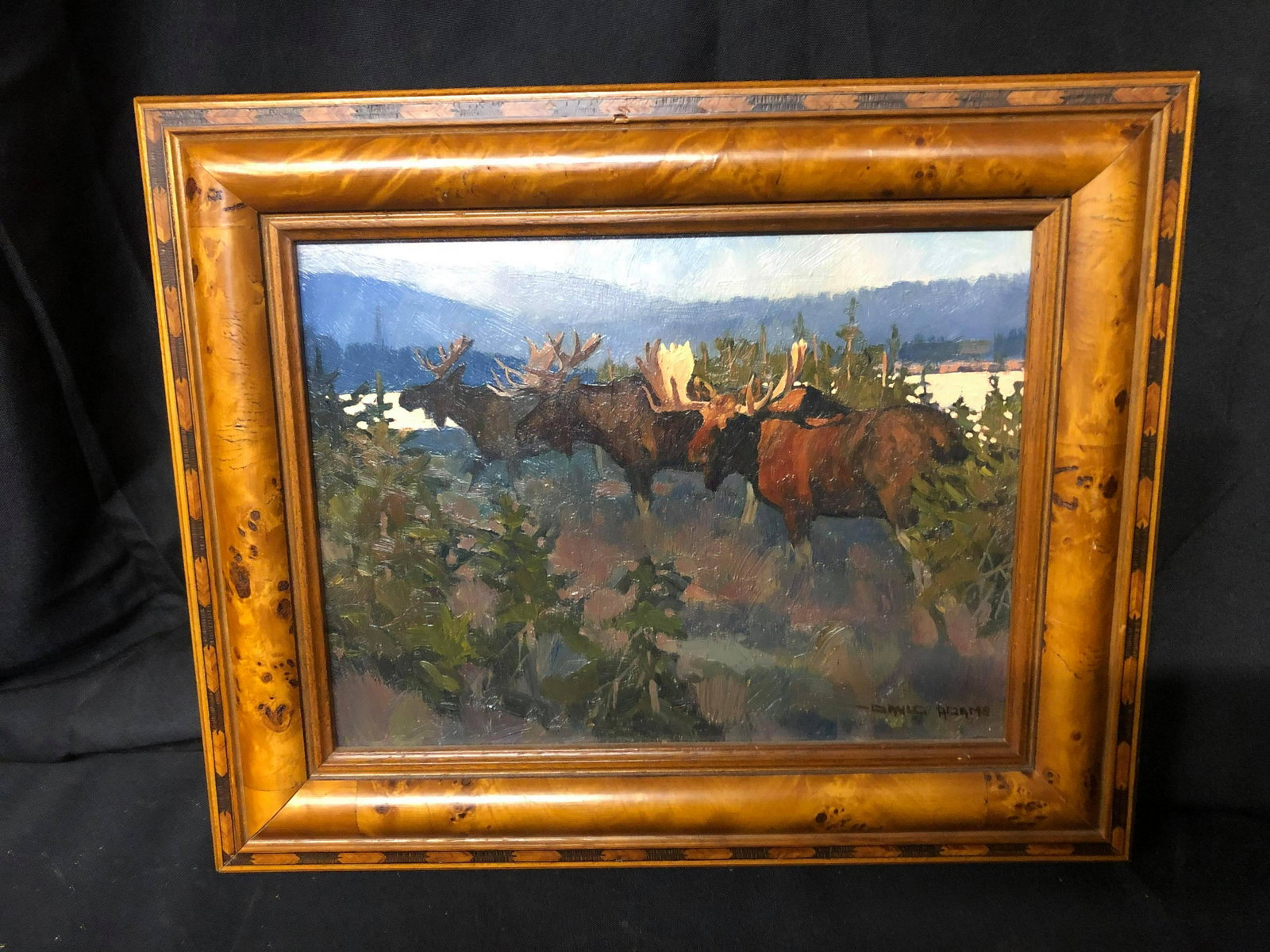 MOOSE SCENE OIL ON CANVAS: MOOSE SCENE OIL ON CANVAS