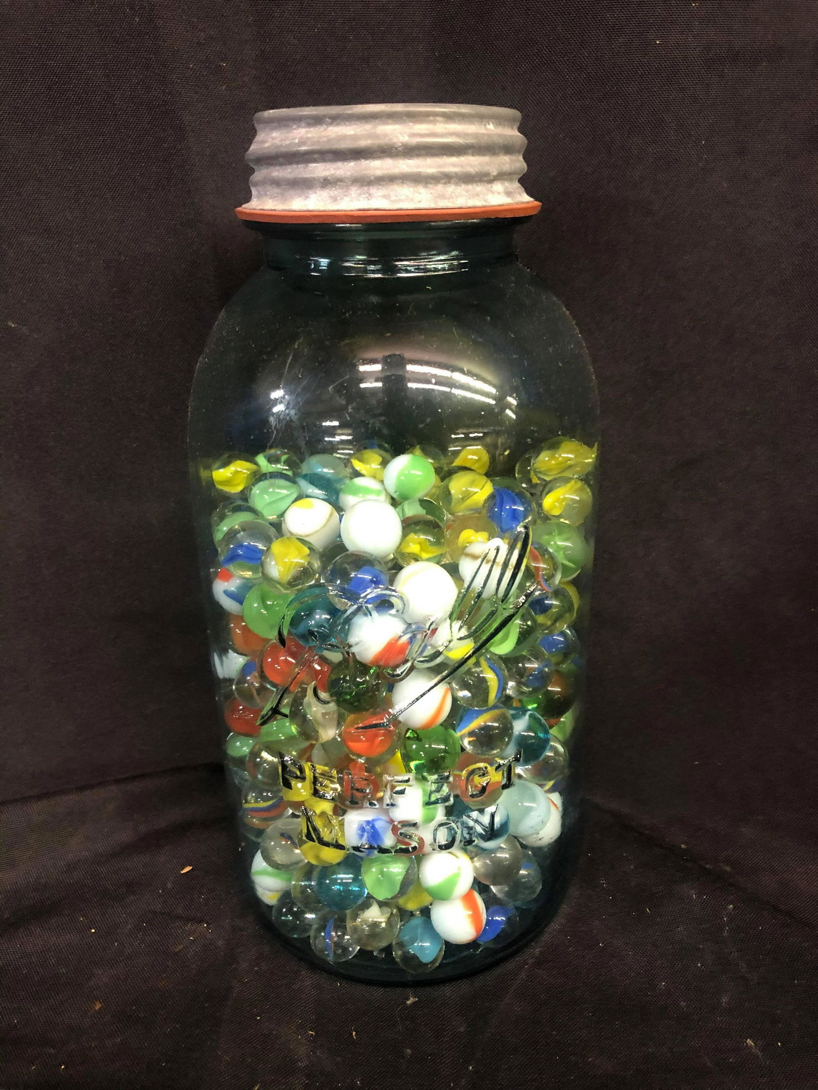 LARGE MASON JAR OF MARBLES: LARGE MASON JAR OF MARBLES