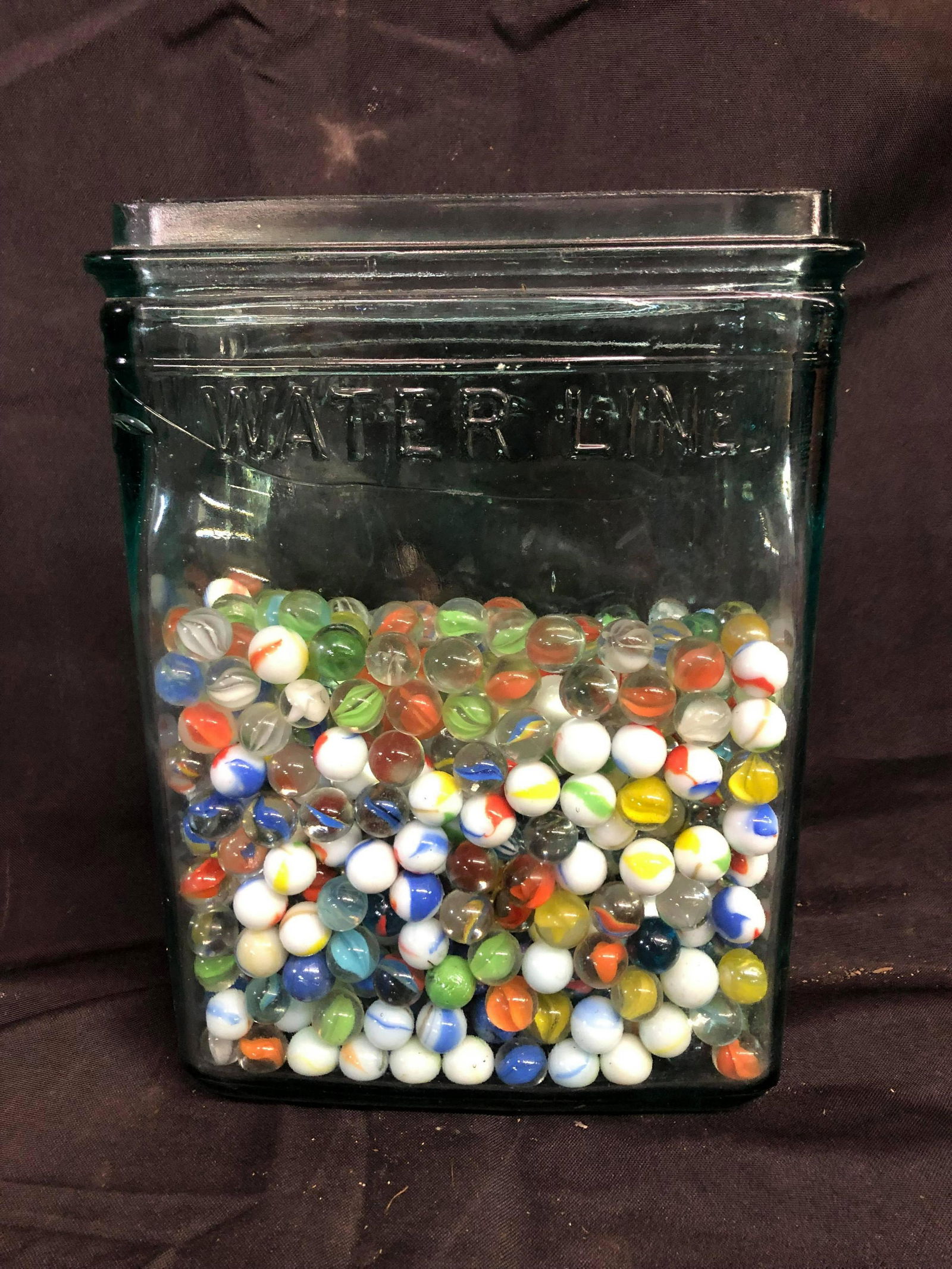 ANTIQUE GLASS BATTERY JAR WITH MARBLES: ANTIQUE GLASS BATTERY JAR WITH MARBLES