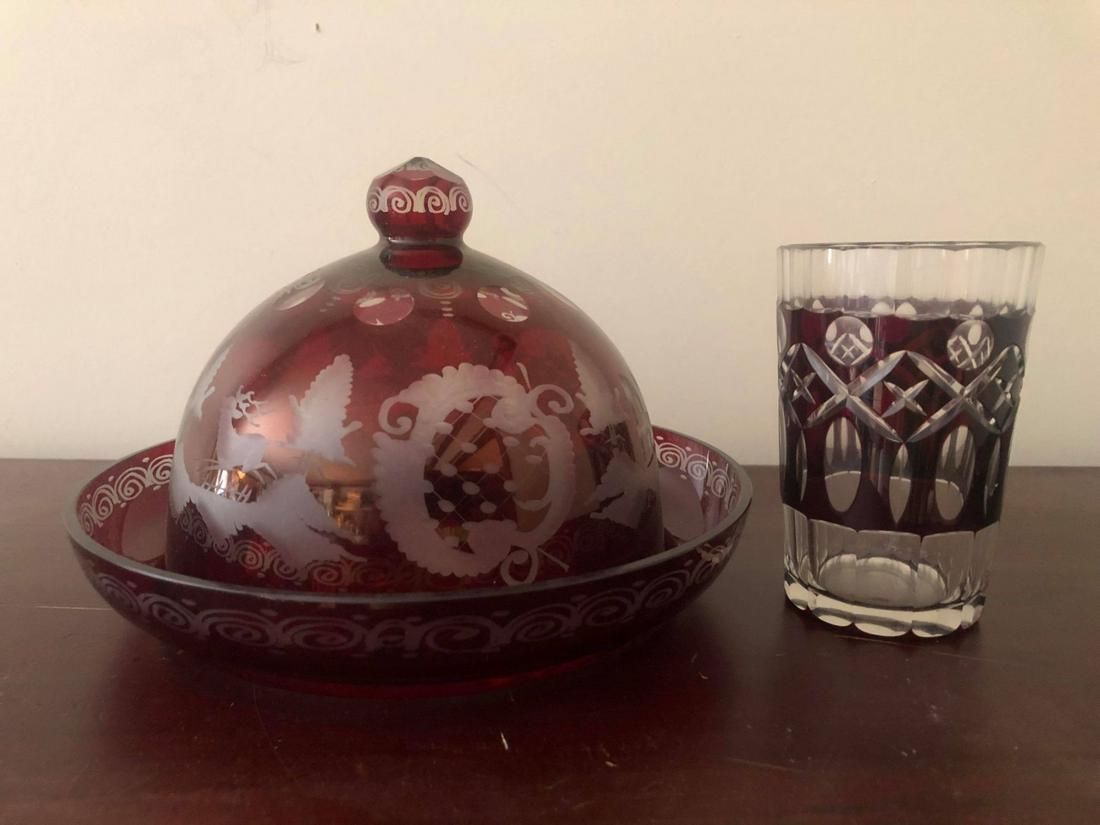 RUBY RED CUT TO CLEAR COVERED DISH (6") (1 of 1)