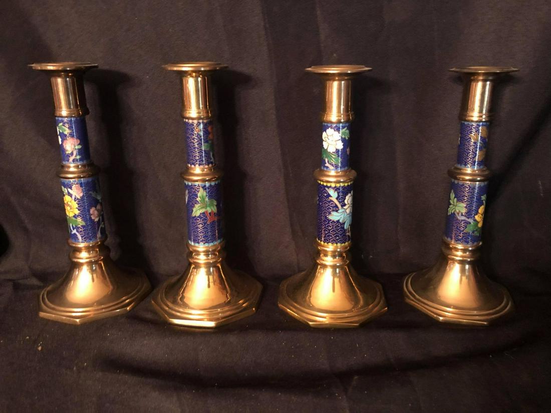 SET OF 4 CLOISONNE /BRASS CANDLESTICK HOLDERS (9") (1 of 3)