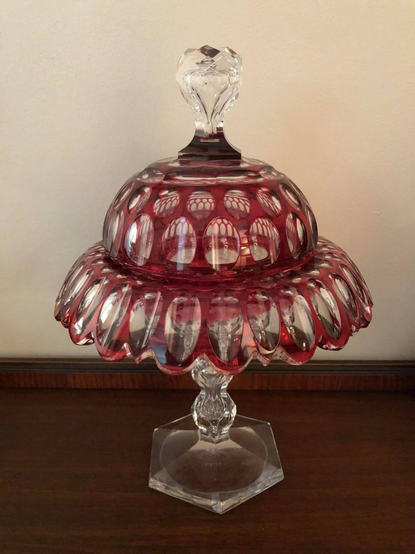 ANTIQUE RUBY CUT TO CLEAR COMPOTE (1 of 4)