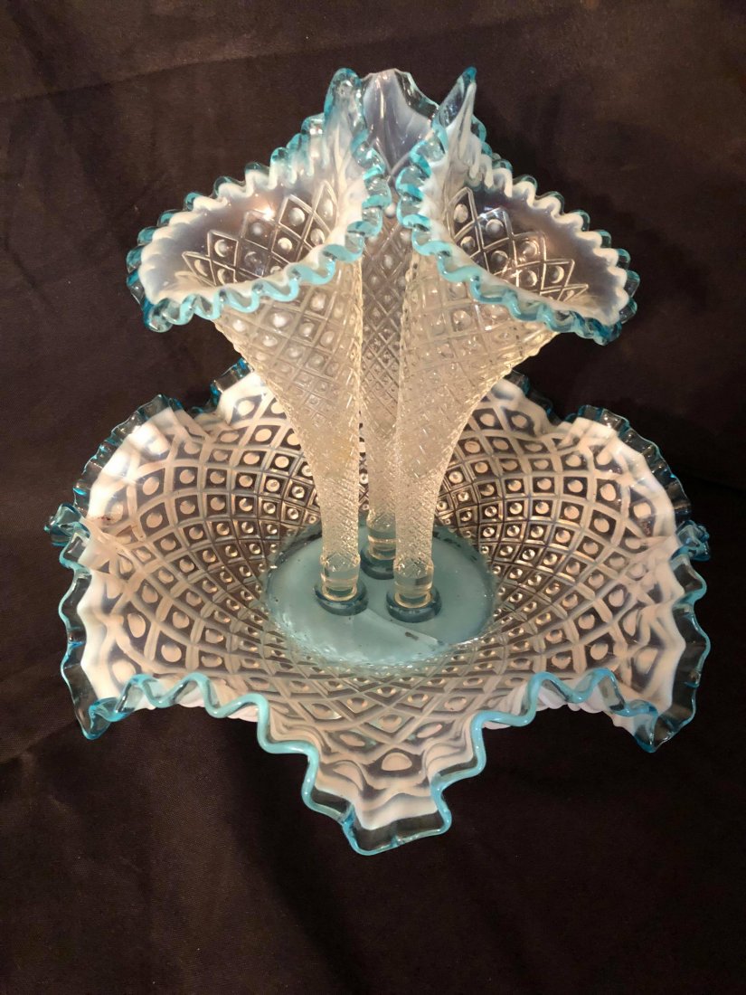 FENTON STYLE EPERGNES (12"X10") Not perfect: 1 chip, 1: FENTON STYLE EPERGNES (12"X10") Not perfect: 1 chip, 1 crack