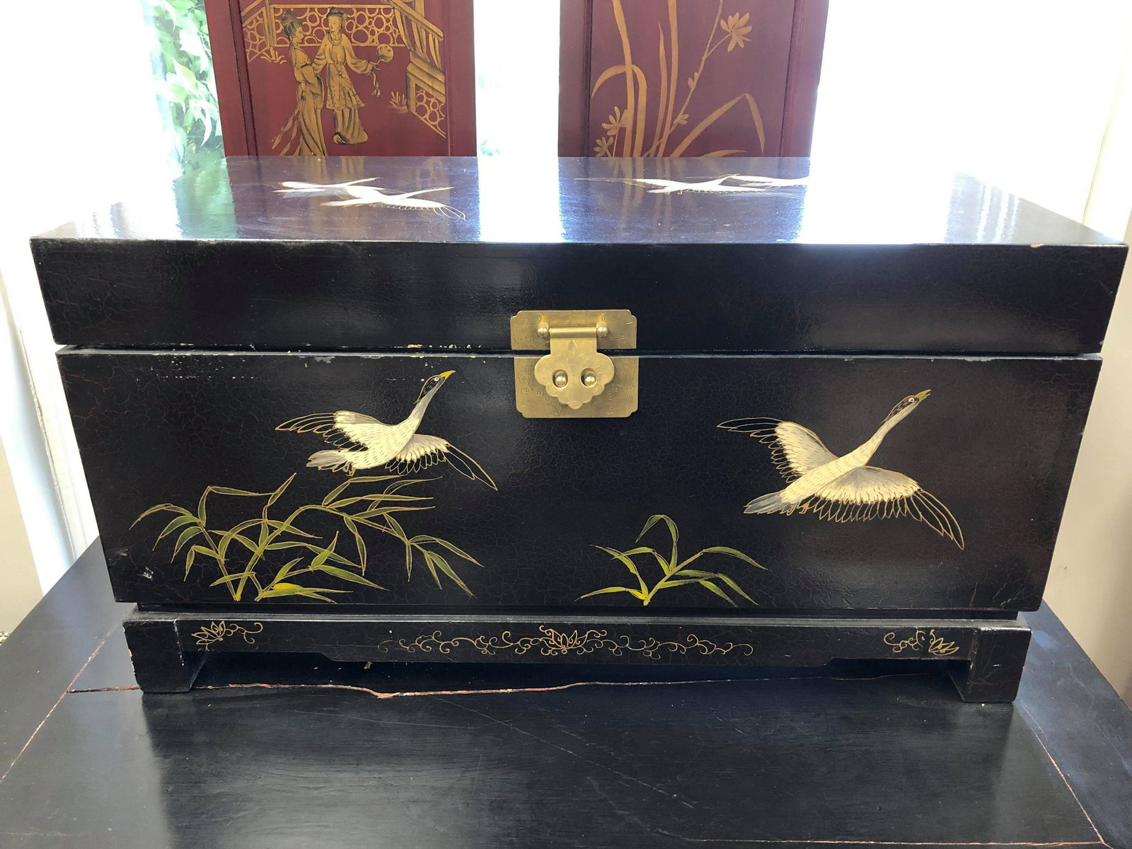 Oriental Style Chest With Crane Scene (1 of 1)