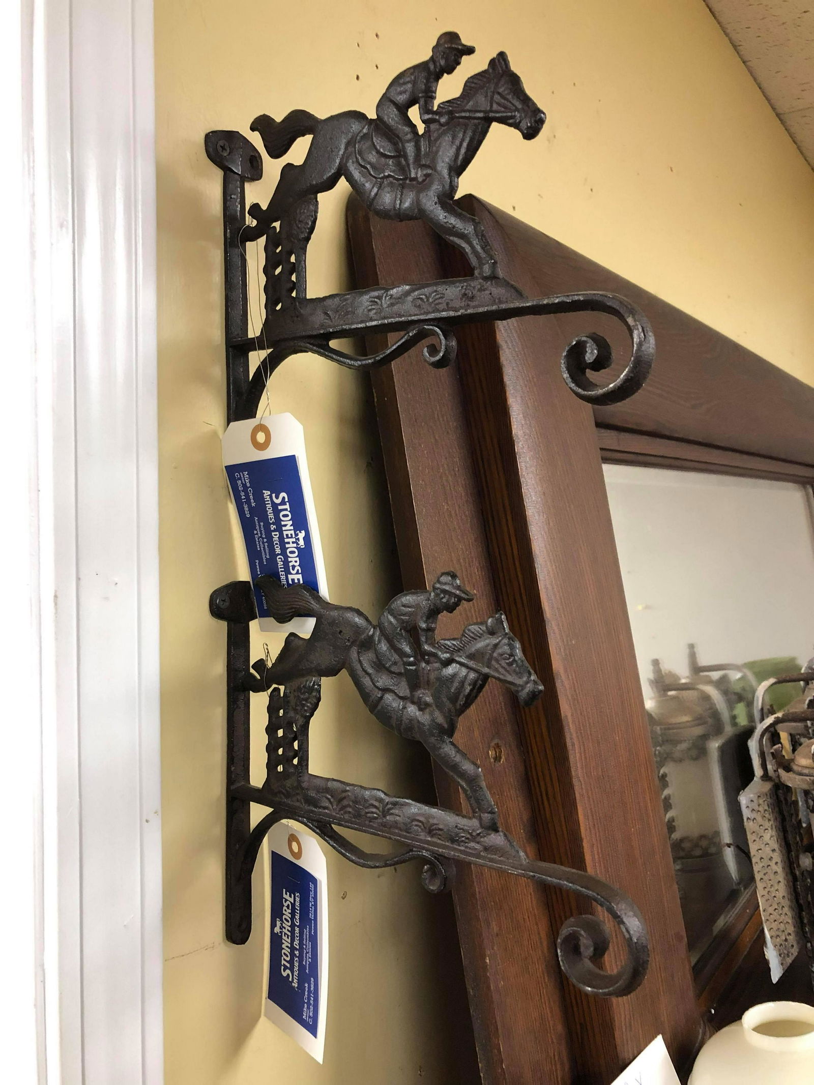 Pair Of Cast Iron Horse & Rider Brackets/Plant Hangers (1 of 1)