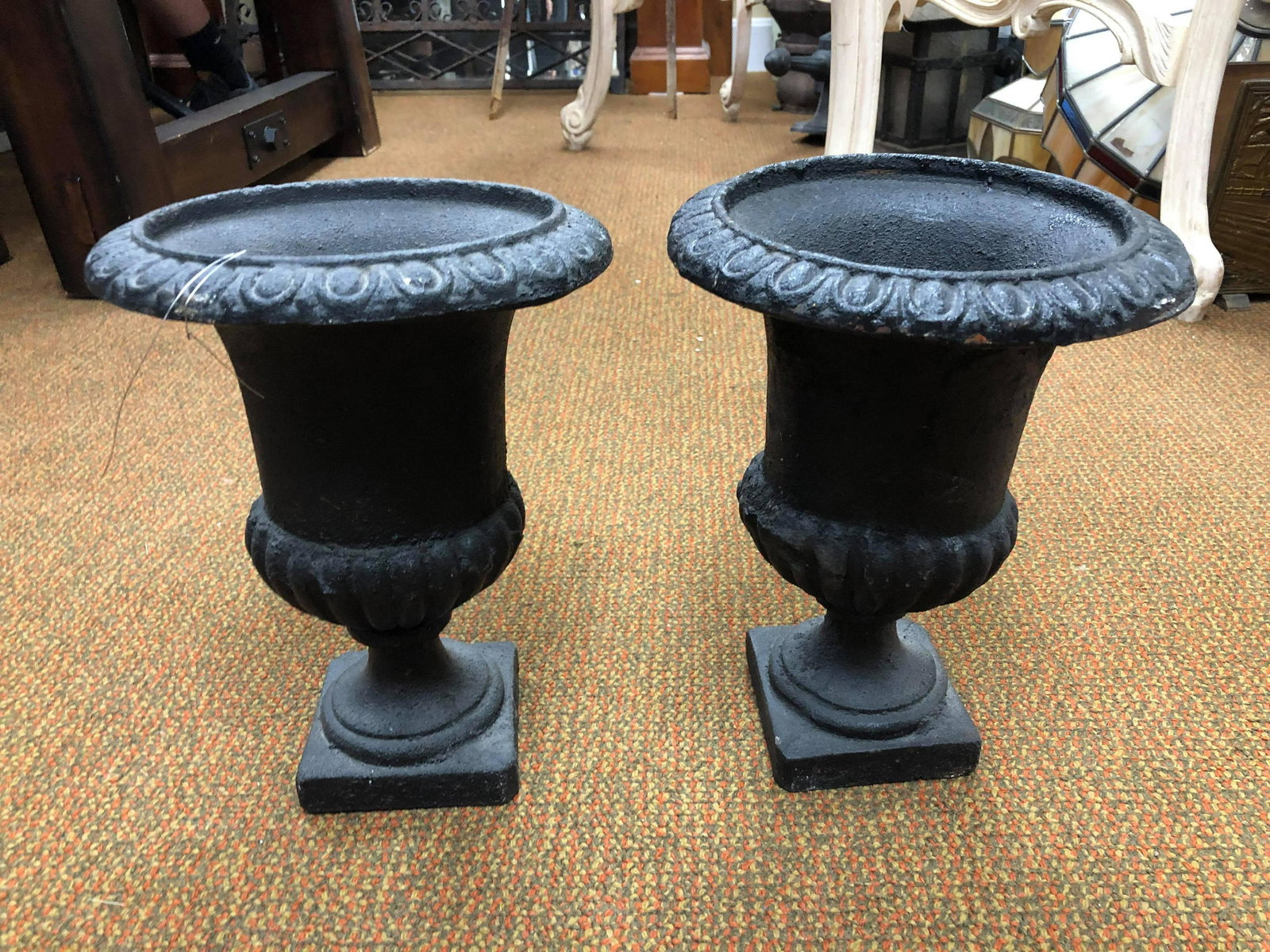 Pair Of Small Cast Iron Urns (15") (1 of 1)