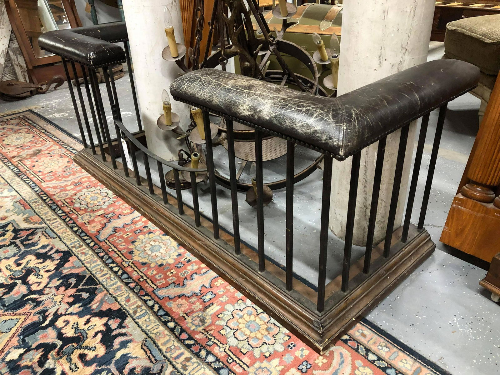 Vintage Fireside Bench With Leather Seat (1 of 2)