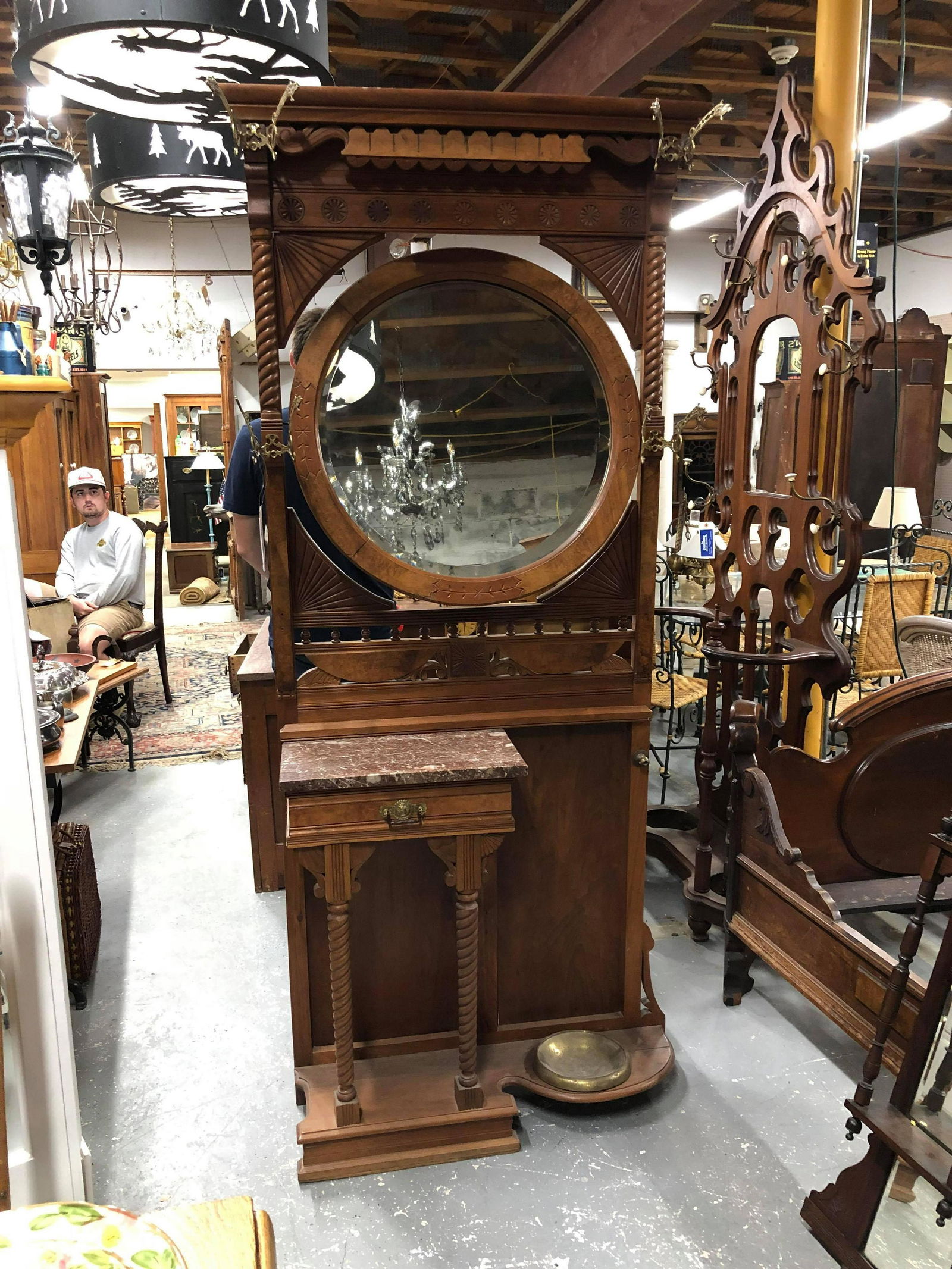 American Victorian Walnut Hall Tree (7'x3') (1 of 4)