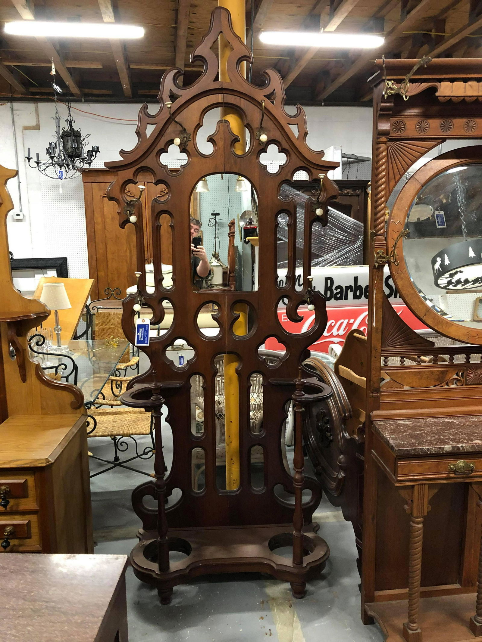 American Victorian Walnut Hall Tree (8'x3.5') (1 of 3)