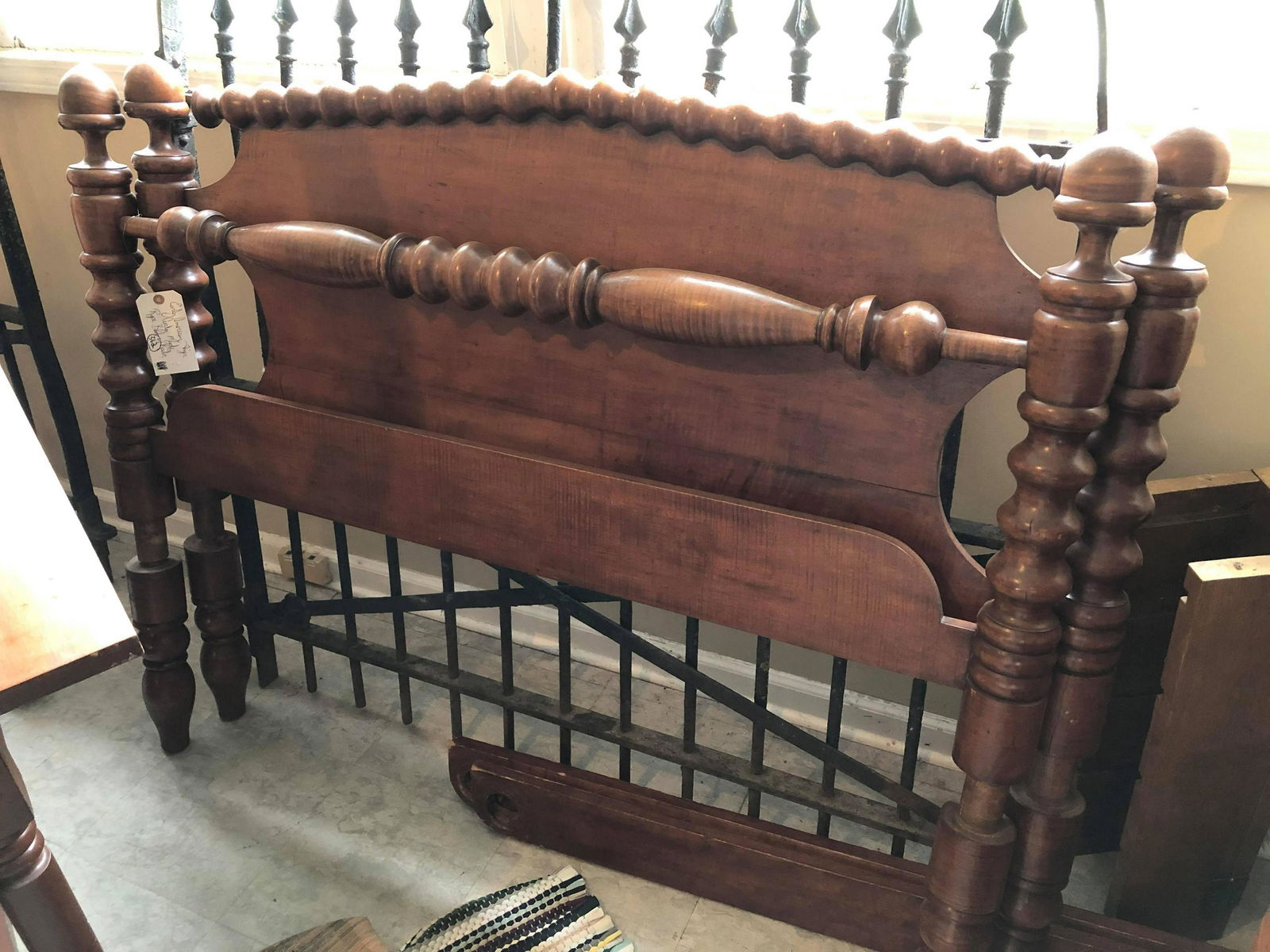 Early American Tiger Curly Maple Rope Bed (54"x42") (1 of 1)