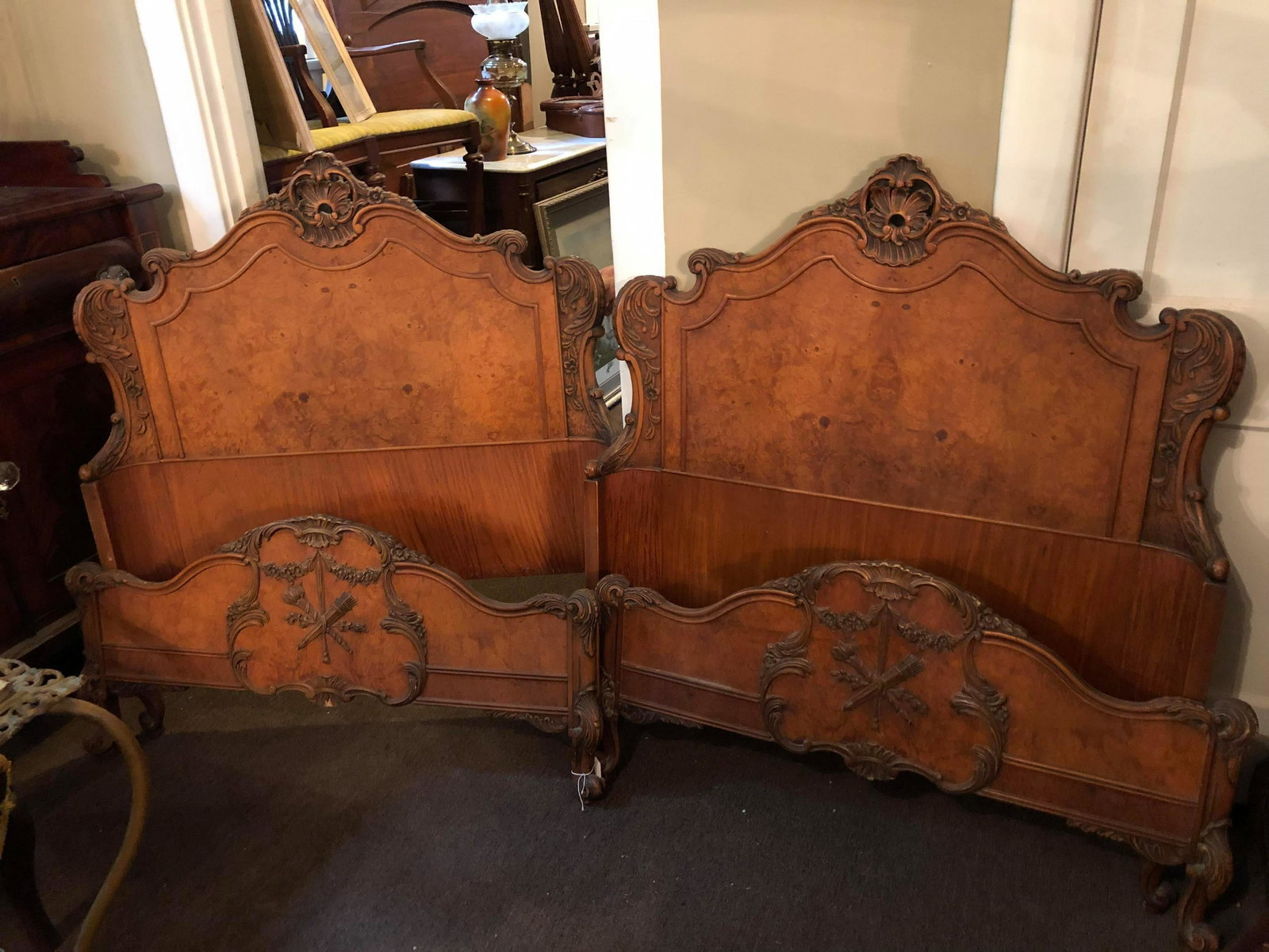 Antique French Carved Twin Bed Set (Pair of 2) (1 of 3)