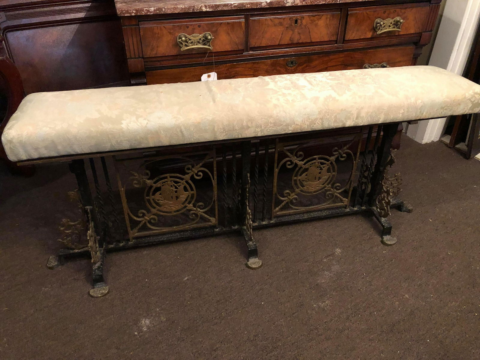 Cast Iron Fireplace Bench, Nautical Themed, Formerly (1 of 2)