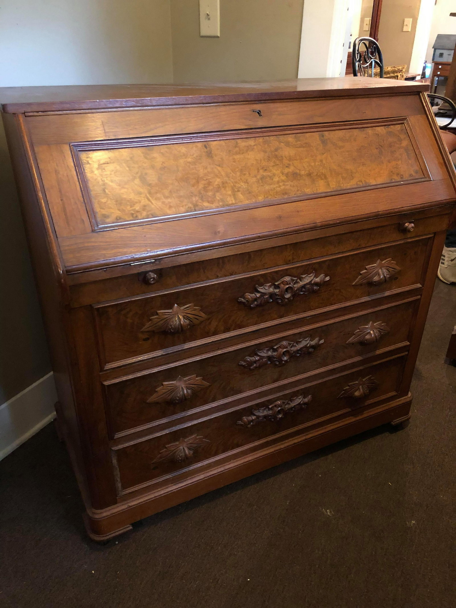 Eastlake Victorian Slant Front Secretary Desk (44.5w x: Eastlake Victorian Slant Front Secretary Desk (44.5w x 43h x 20d)
