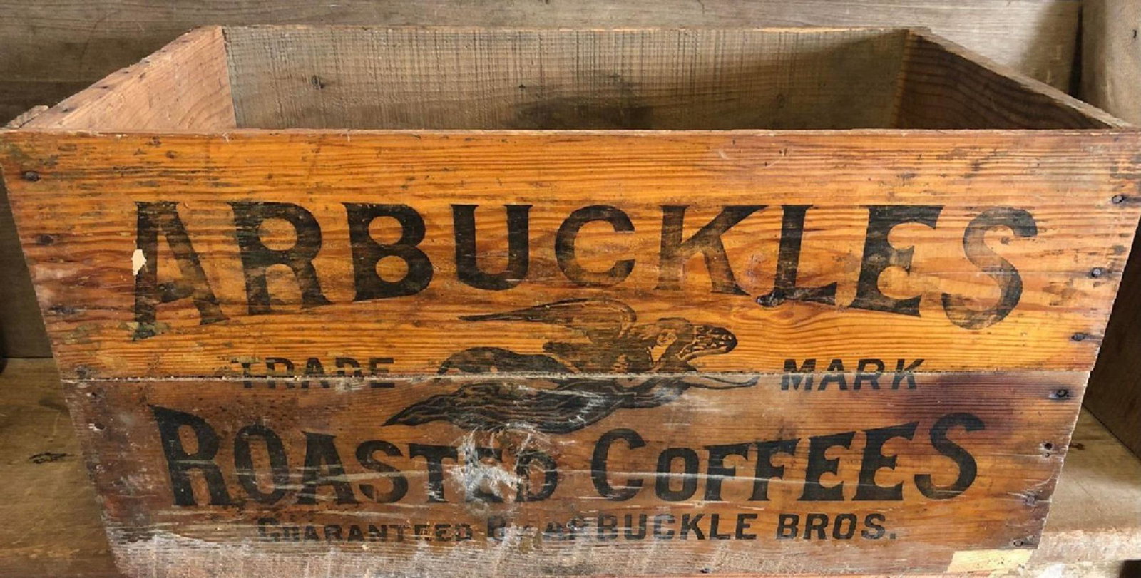 ARBUCKLES ROASTED COFFEES WOODEN CRATE: ARBUCKLES ROASTED COFFEES WOODEN CRATE