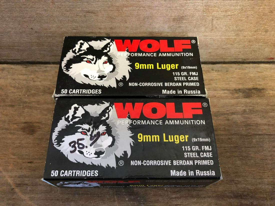 100 ROUNDS WOLF 9MM LUGER: 100 ROUNDS WOLF 9MM LUGER
