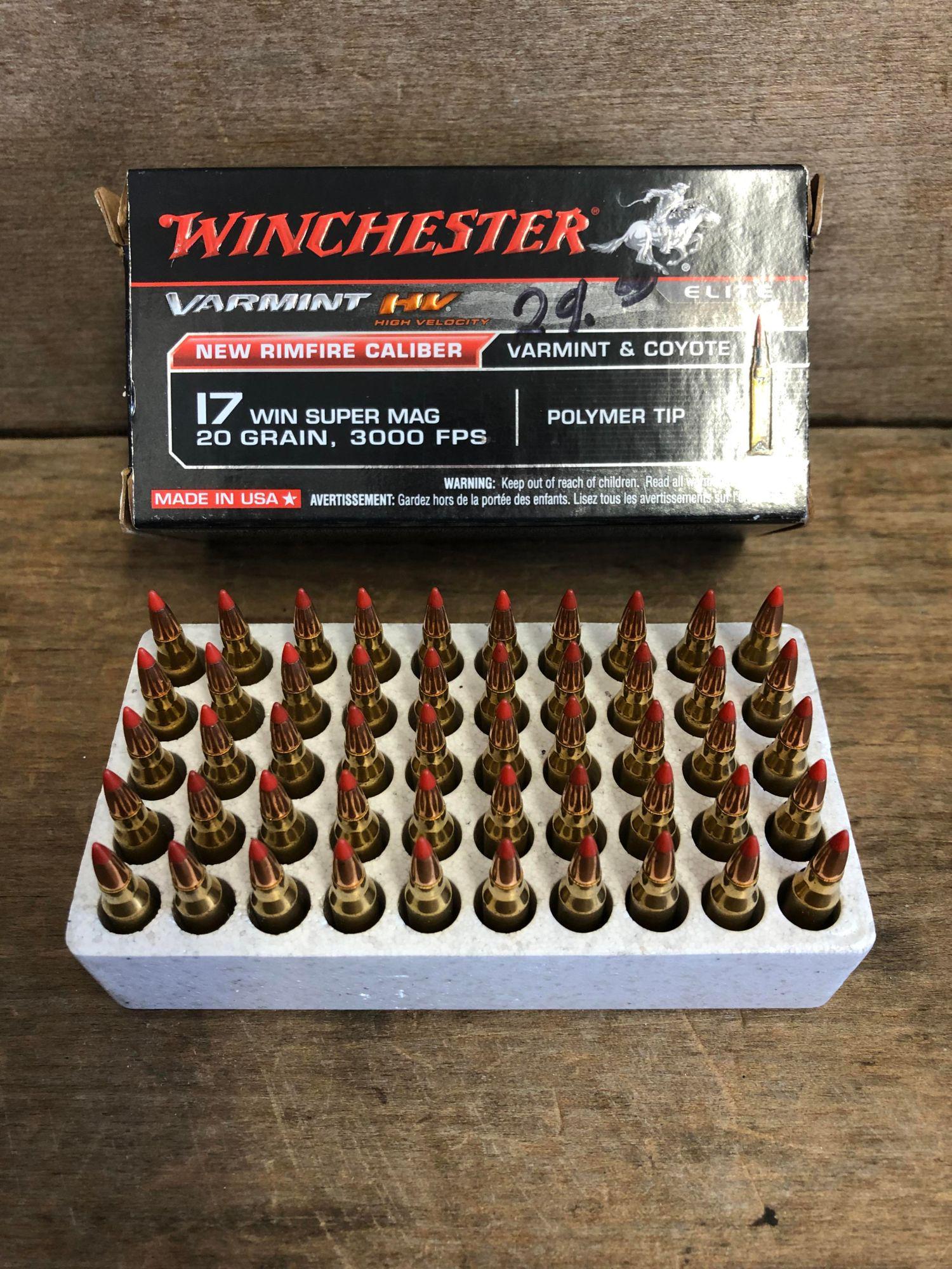 50 ROUNDS WINCHESTER 17WIN SUPER MAG W/ POLYMER TIP: 50 ROUNDS WINCHESTER 17WIN SUPER MAG W/ POLYMER TIP