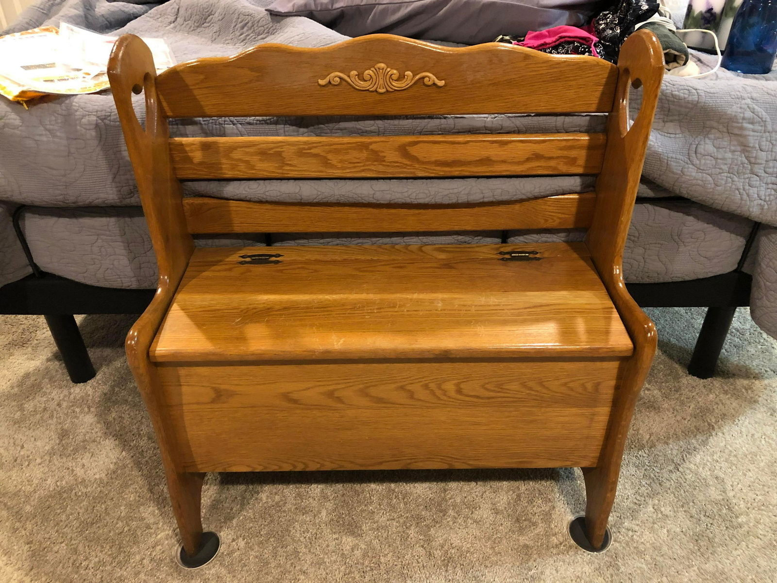 Petite Oak Bench With Storage (32x35x14) (1 of 1)
