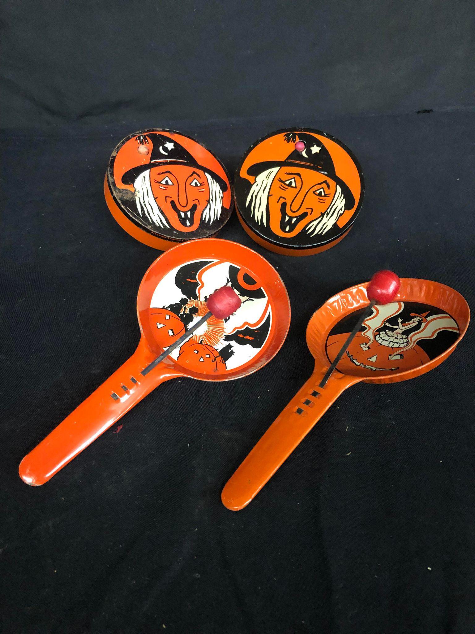 Tin Toy Halloween Noisemakers: Tin Toy Halloween Noisemakers