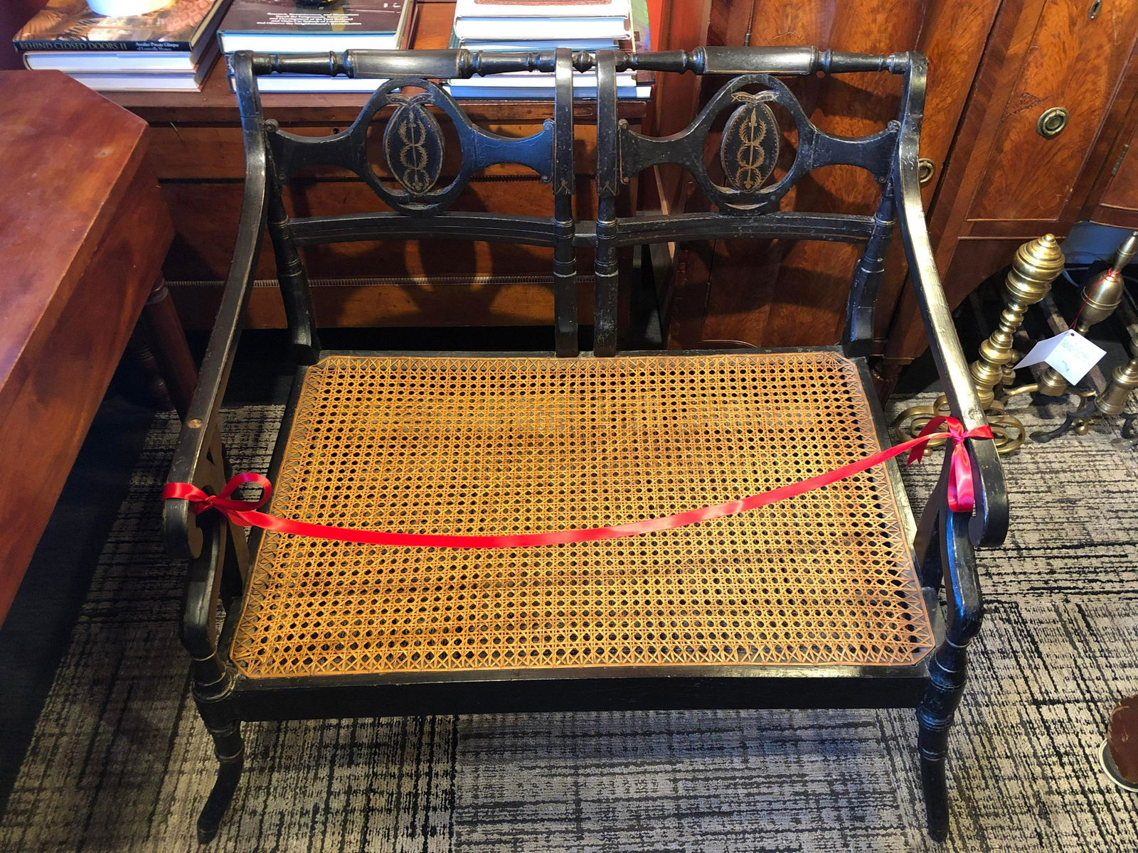 Ebonized Cane Inset Late George III Settee. English Ca. (1 of 4)