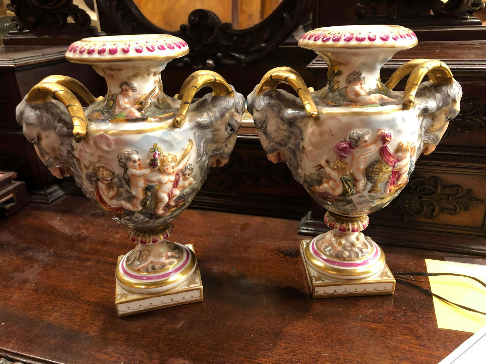 Fine Pair Of Neoclassical Capo Di Monte Small Urns. (1 of 1)