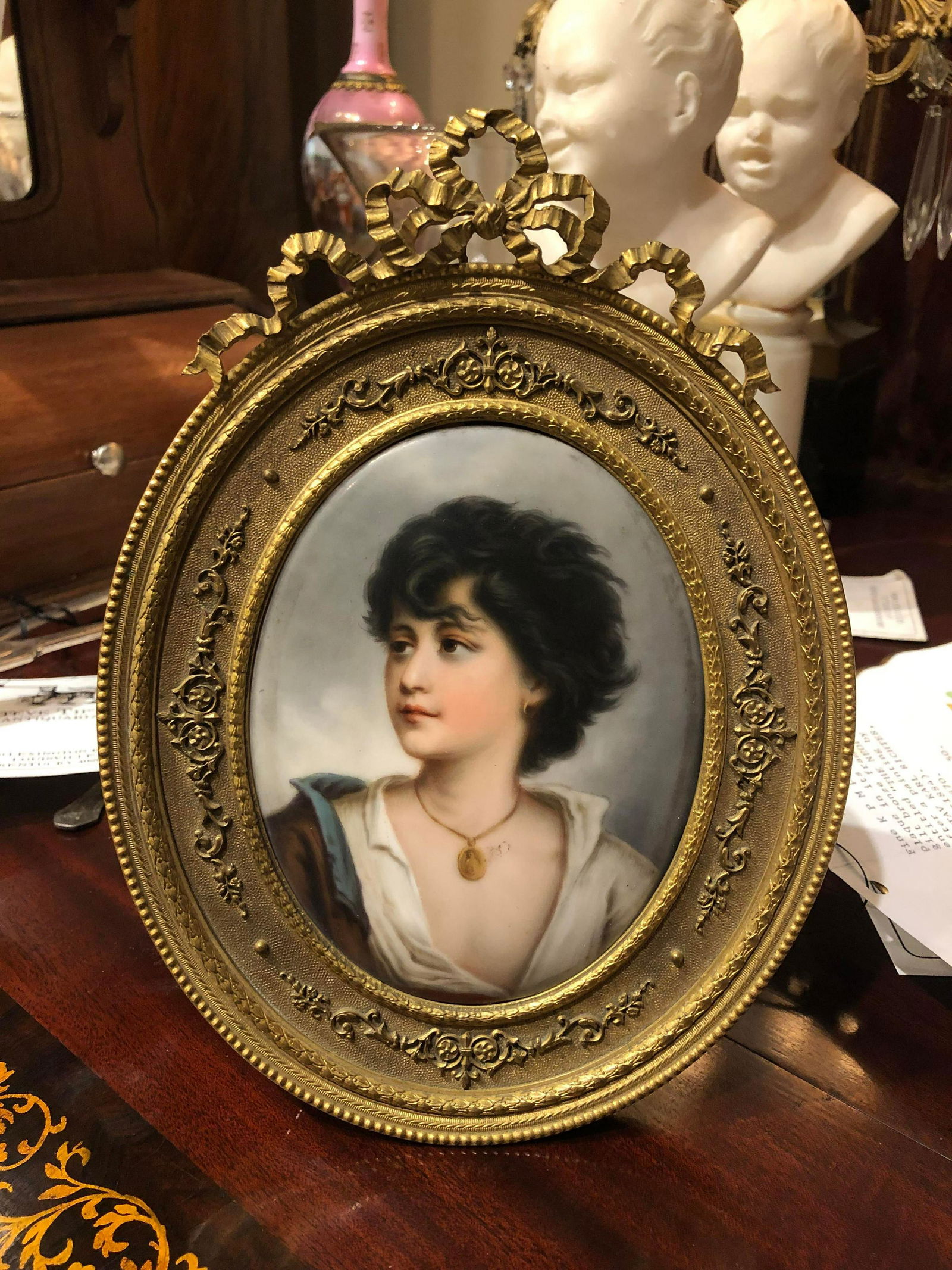 KPM Plaque "The Neopolitan" By Gustav Karl Richter: KPM Plaque "The Neopolitan" By Gustav Karl Richter 1803-1884 Circa 1870 Heavy Gilt Bronze Frame