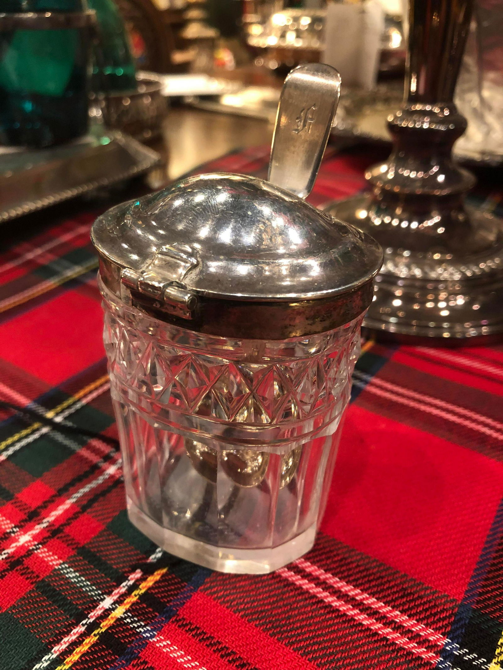 Fine Cut Glass And Sterling Silver Mustard Pot With An (1 of 2)